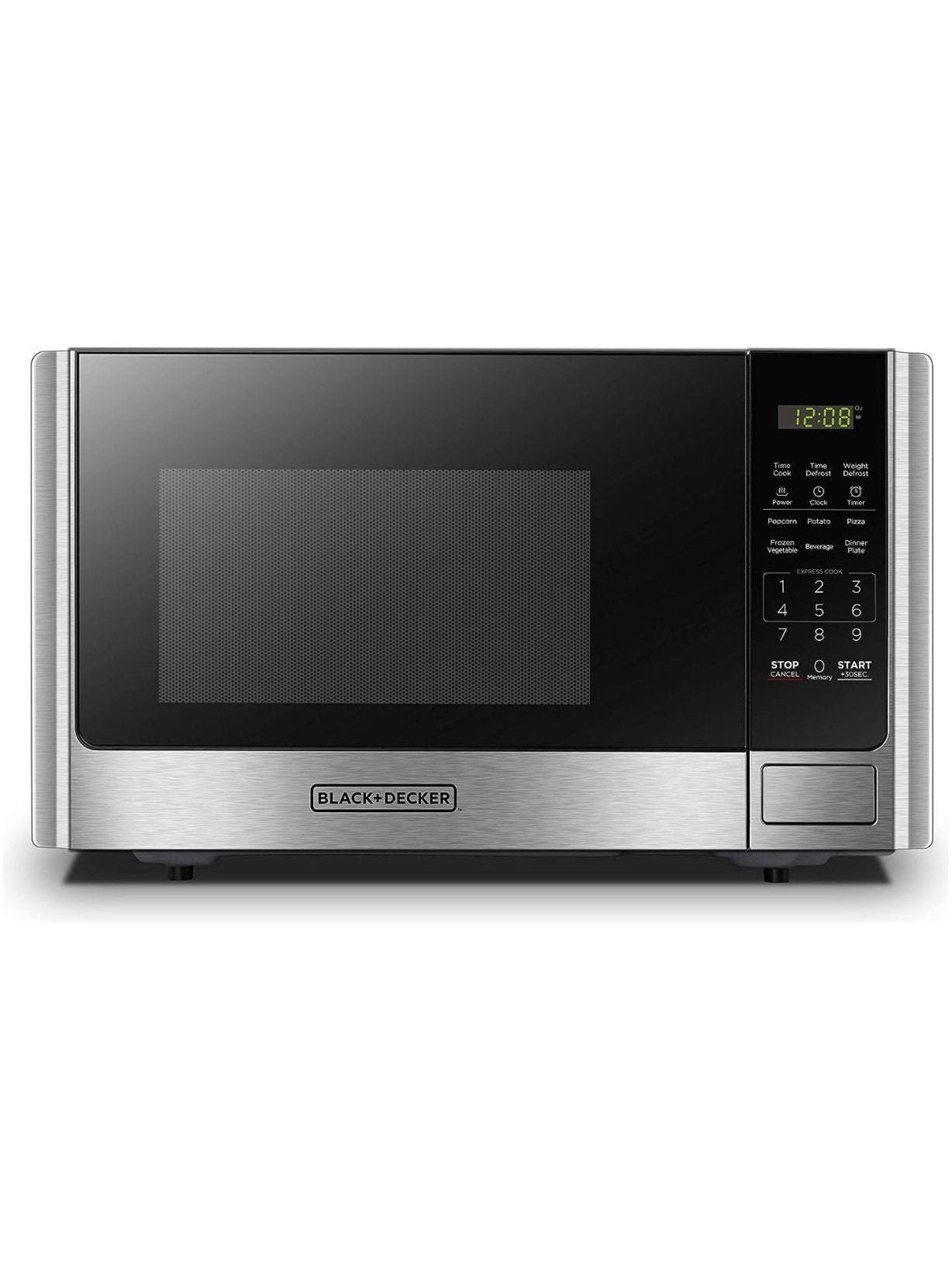 BLACK+DECKER Digital Microwave Oven with Turntable Push-Button Door, Child Safety Lock, Stainless Steel, 0.9 Cu Ft