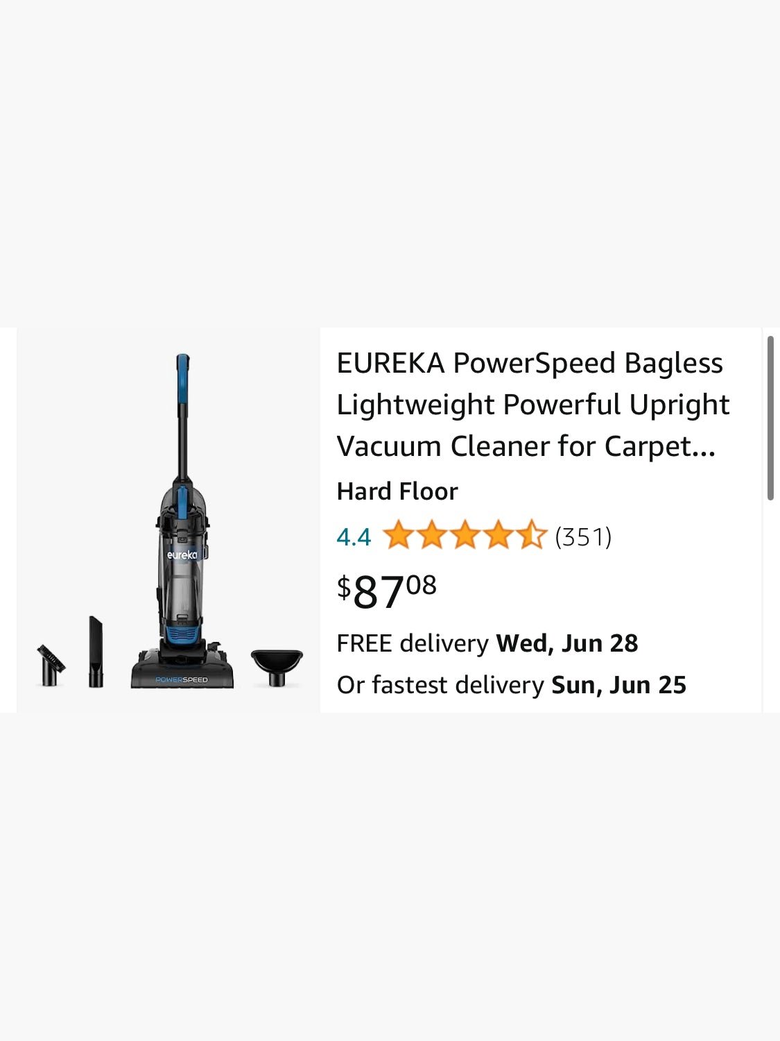EUREKA PowerSpeed Bagless Lightweight Powerful Upright Vacuum Cleaner for Carpet and Hard Floor, Blue