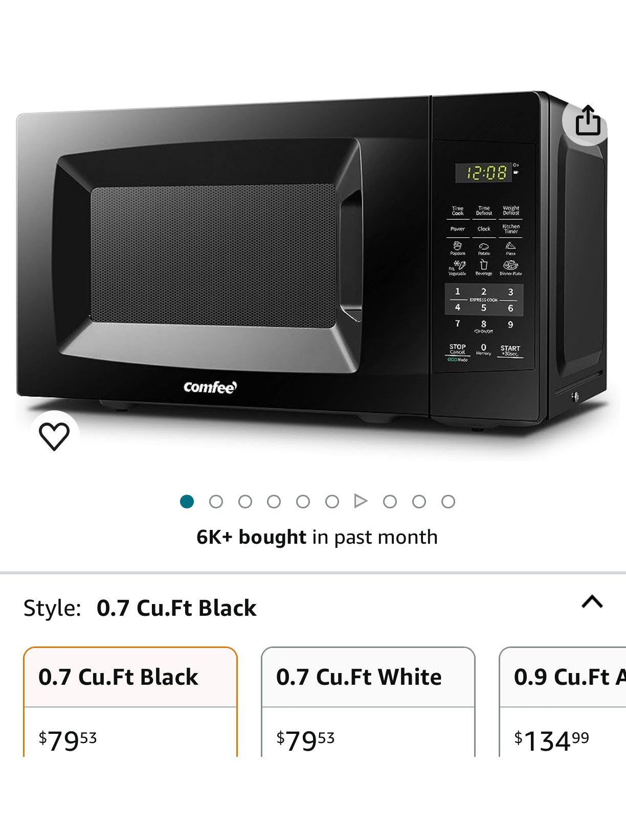 COMFEE' EM720CPL-PMB Countertop Microwave Oven with Sound On/Off, ECO Mode and Easy One-Touch Buttons, 0.7cu.ft, 1050W , Black