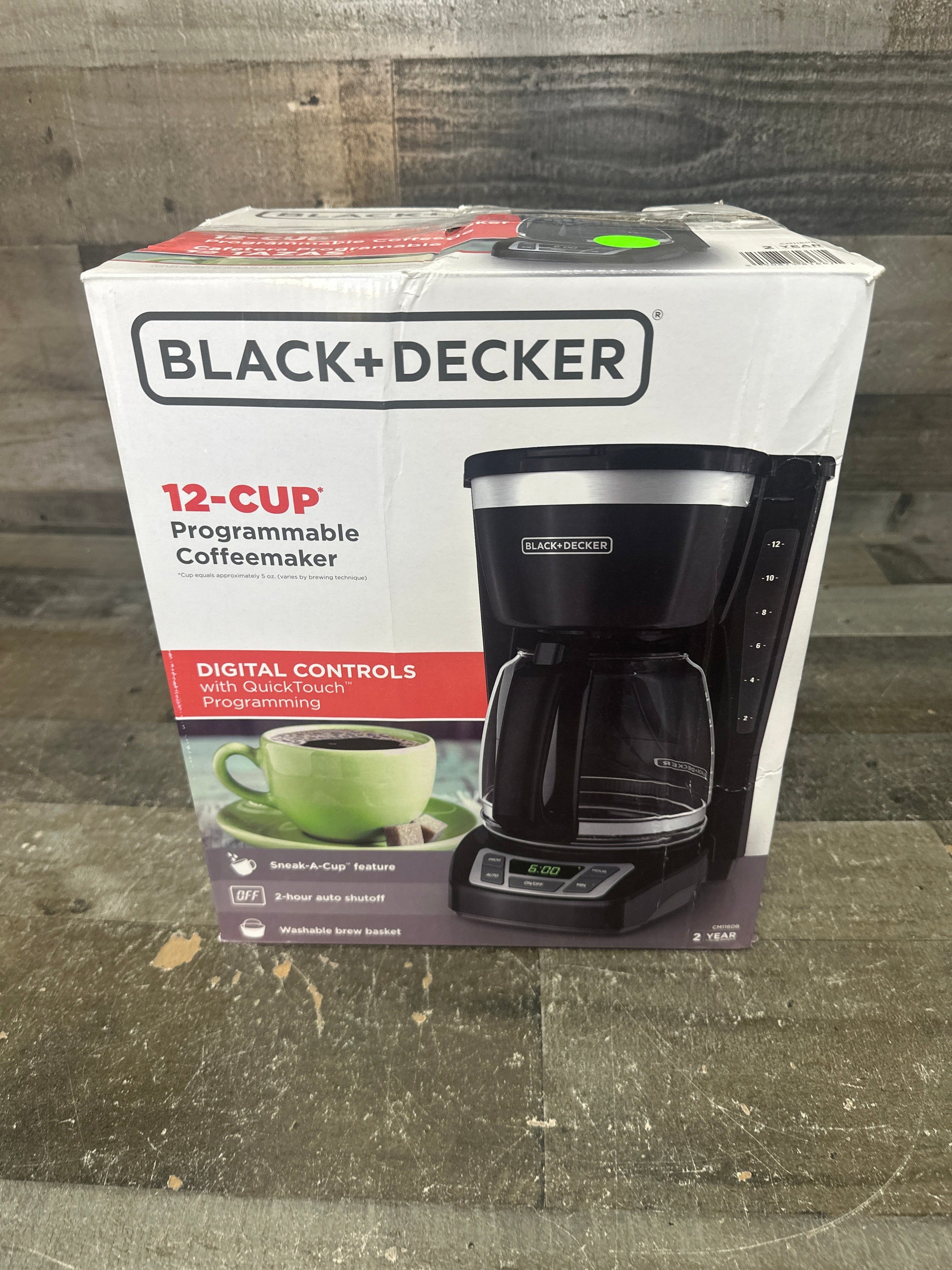BLACK+DECKER 12-Cup Digital Coffee Maker, Programmable, Washable Basket Filter, Sneak-A-Cup, Auto Brew, Water Window, Keep Hot Plate, Black ANM Liquidation