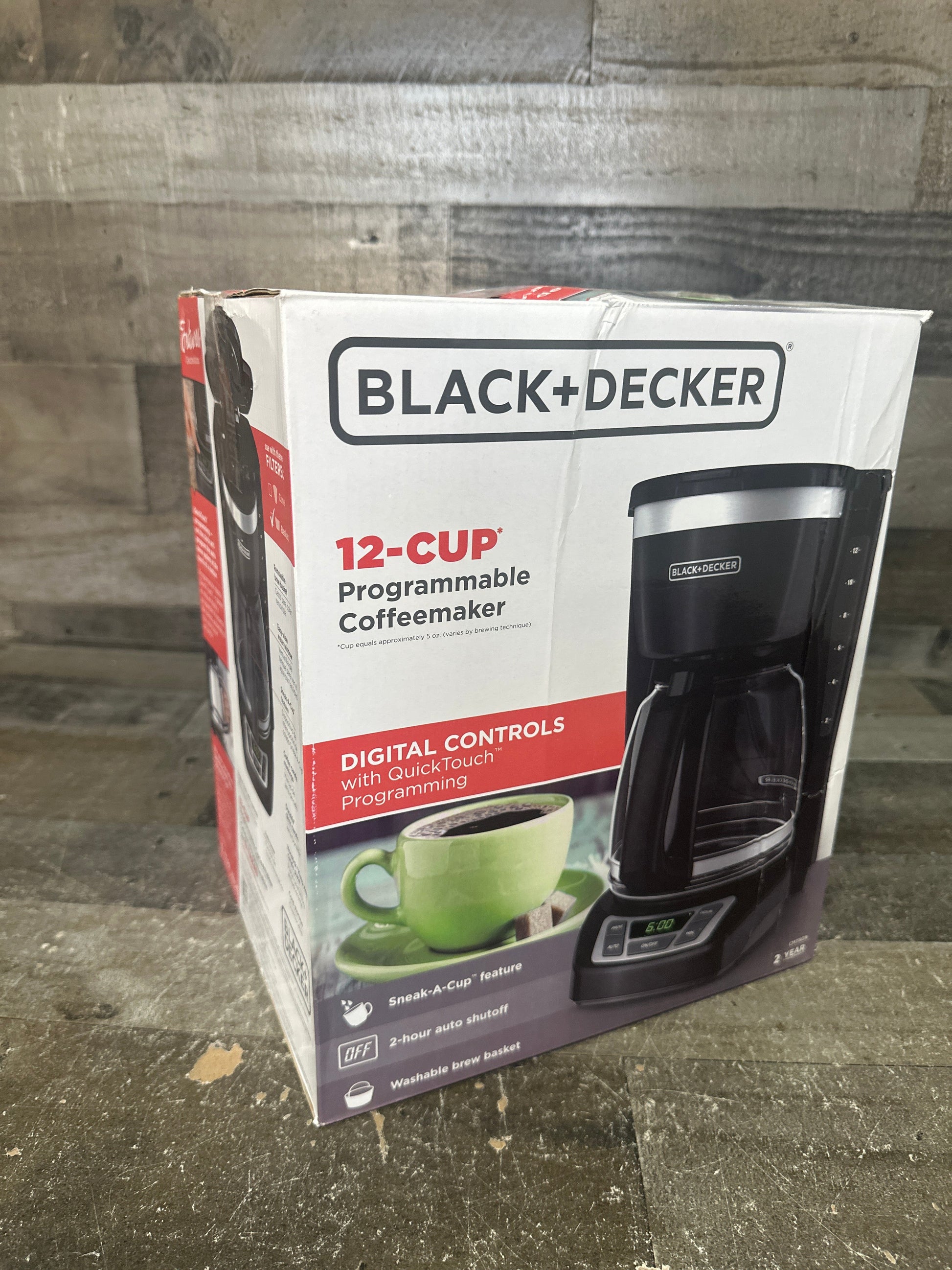 BLACK+DECKER 12-Cup Digital Coffee Maker, Programmable, Washable Basket Filter, Sneak-A-Cup, Auto Brew, Water Window, Keep Hot Plate, Black ANM Liquidation