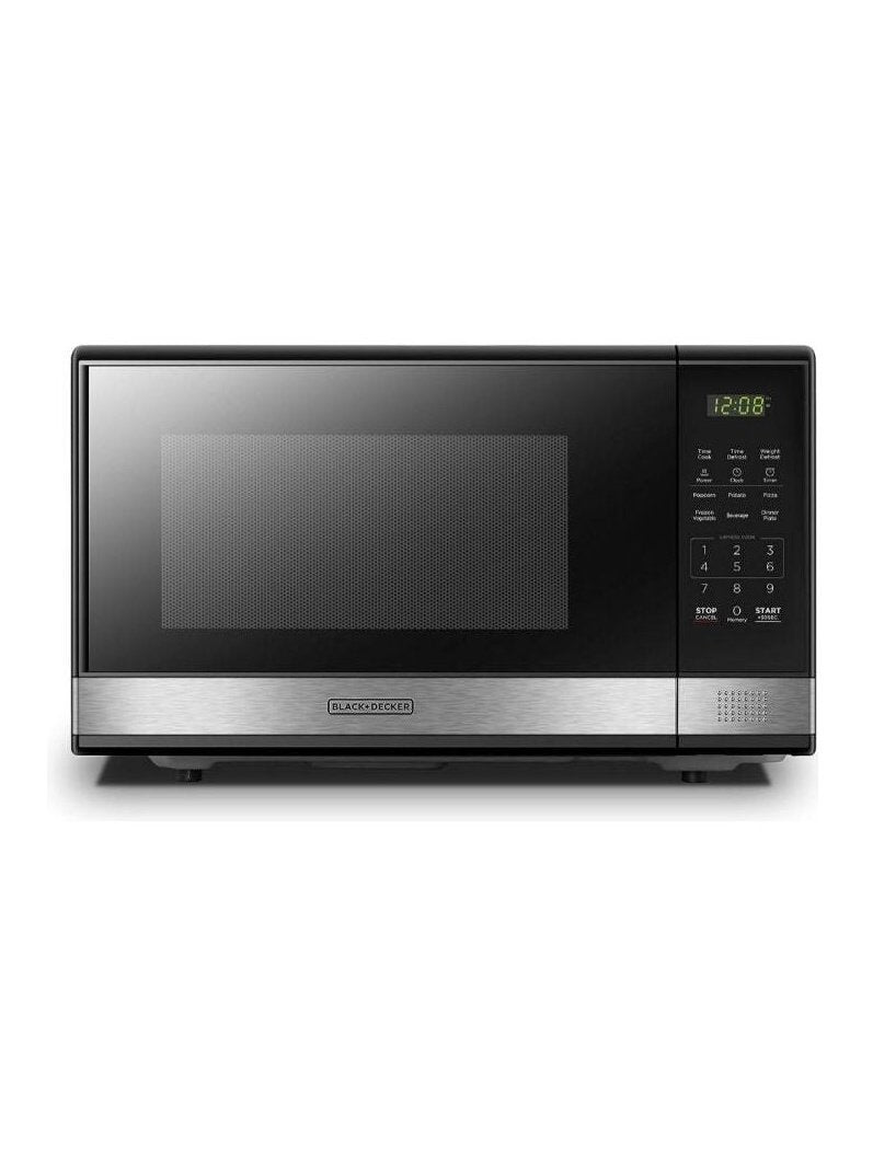 BLACK+DECKER EM031MB11 Digital Microwave Oven with Turntable Push-Button Door, Child Safety Lock, 1000W, 1.1cu.ft, Black & Stainless Steel, 1.1 Cu.ft