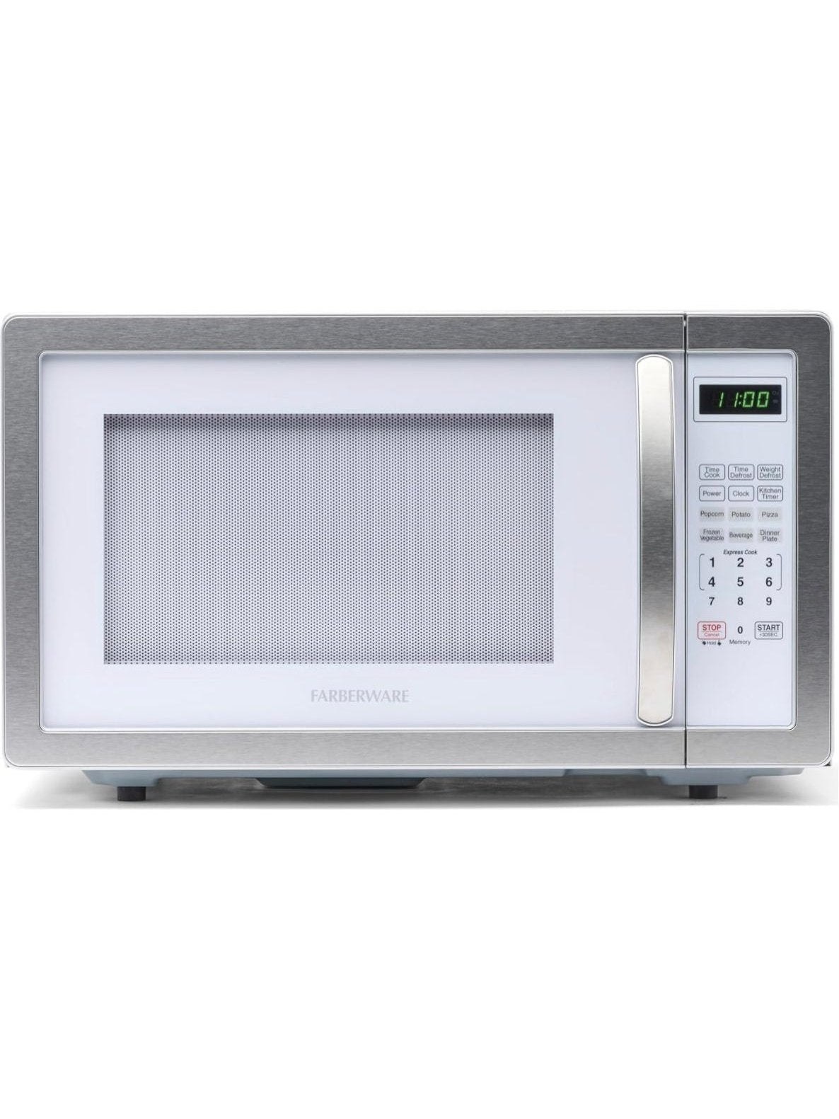 Farberware Countertop Microwave 1000 Watts, 1.1 cu ft - Microwave Oven With LED Lighting and Child Lock - Perfect for Apartments and Dorms - Easy Clean White, Platinum