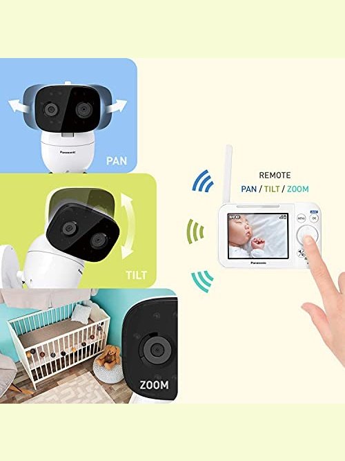 Panasonic Baby Monitor with Camera and Audio, 3.5” Color Video, Extra Long Range, Secure Connection, 2-Way Talk, Soothing Sounds, Remote Pan, Tilt, Zoom - 1 Camera - KX-HN4101W (White)