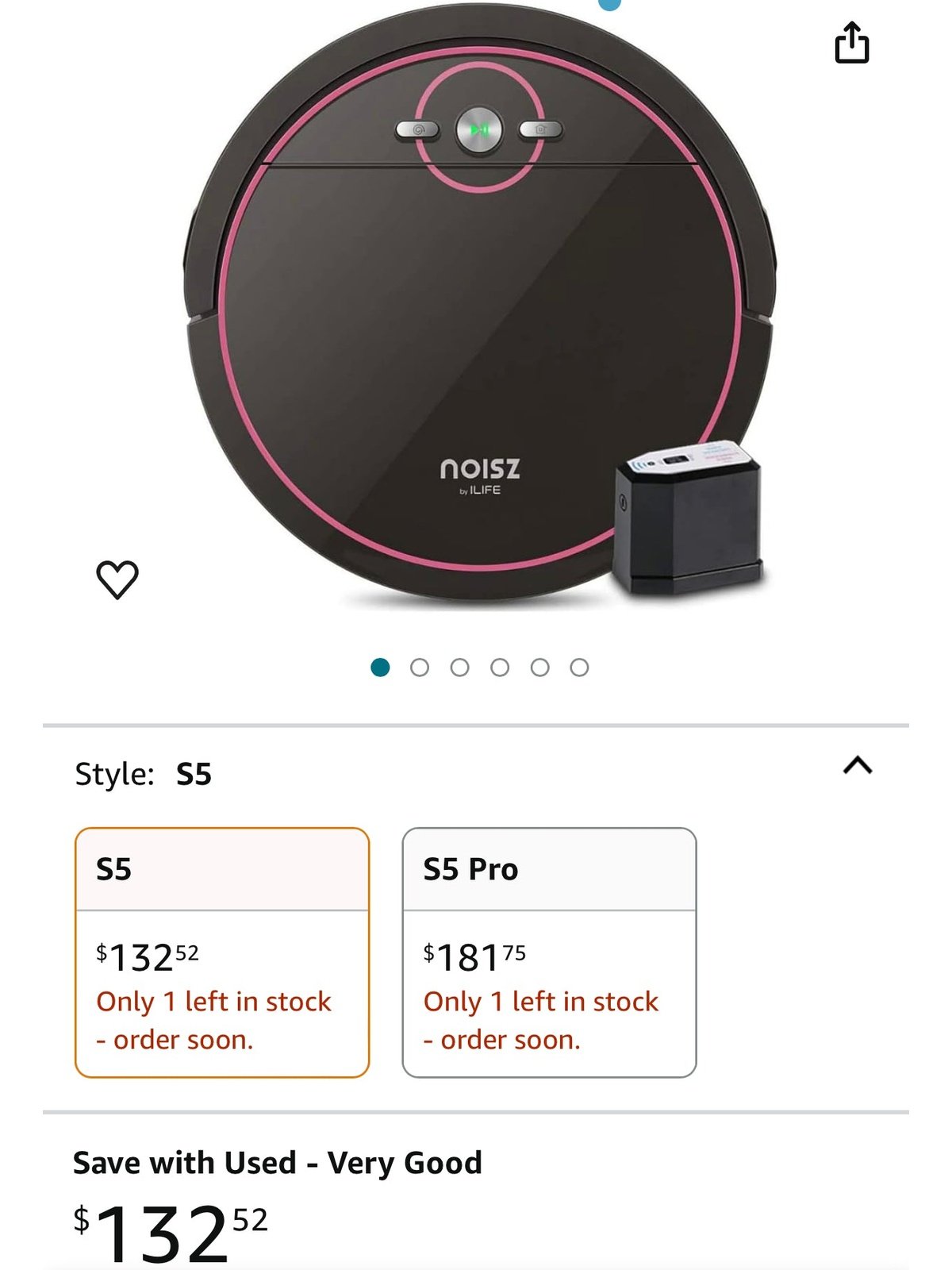 NOISZ by ILIFE S5 Robot Vacuum Cleaner, ElectroWall, Tangle-Free Suction Port, Quiet, Automatic Self-Charging Ideal for Pet Care, Hard Floor and Low Pile Carpet, Black