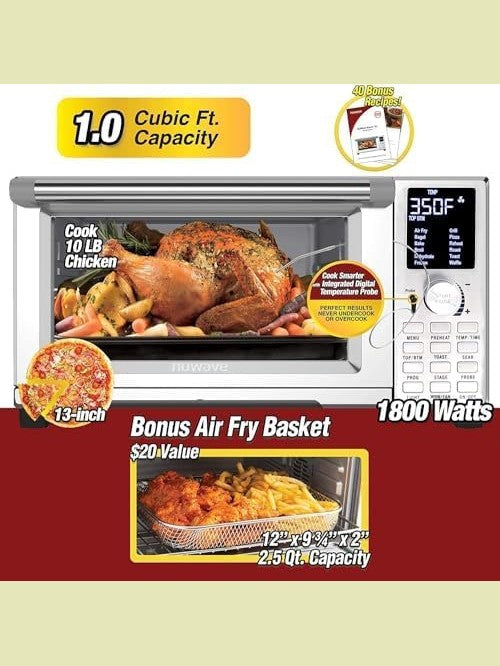 Nuwave Bravo Air Fryer Toaster Smart Oven, 12-in-1 Countertop Convection, 30-QT XL Capacity, 50°-500°F Temperature Controls, Top and Bottom Heater Adjustments 0%-100%, Brushed Stainless Steel Look ANM Liquidation