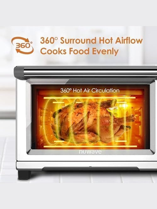 Nuwave Bravo Air Fryer Toaster Smart Oven, 12-in-1 Countertop Convection, 30-QT XL Capacity, 50°-500°F Temperature Controls, Top and Bottom Heater Adjustments 0%-100%, Brushed Stainless Steel Look ANM Liquidation