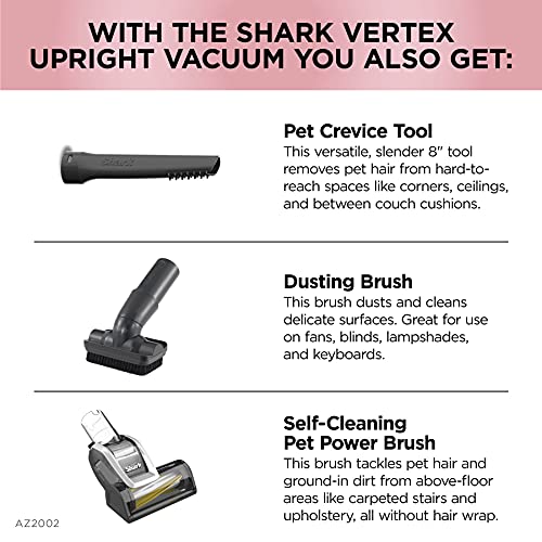 Shark AZ2002 Vertex Powered Lift-Away Upright Vacuum with DuoClean PowerFins, Self-Cleaning Brushroll, Large Dust Cup, Pet Crevice Tool, Dusting Brush & Power Brush, Silver/Rose Gold