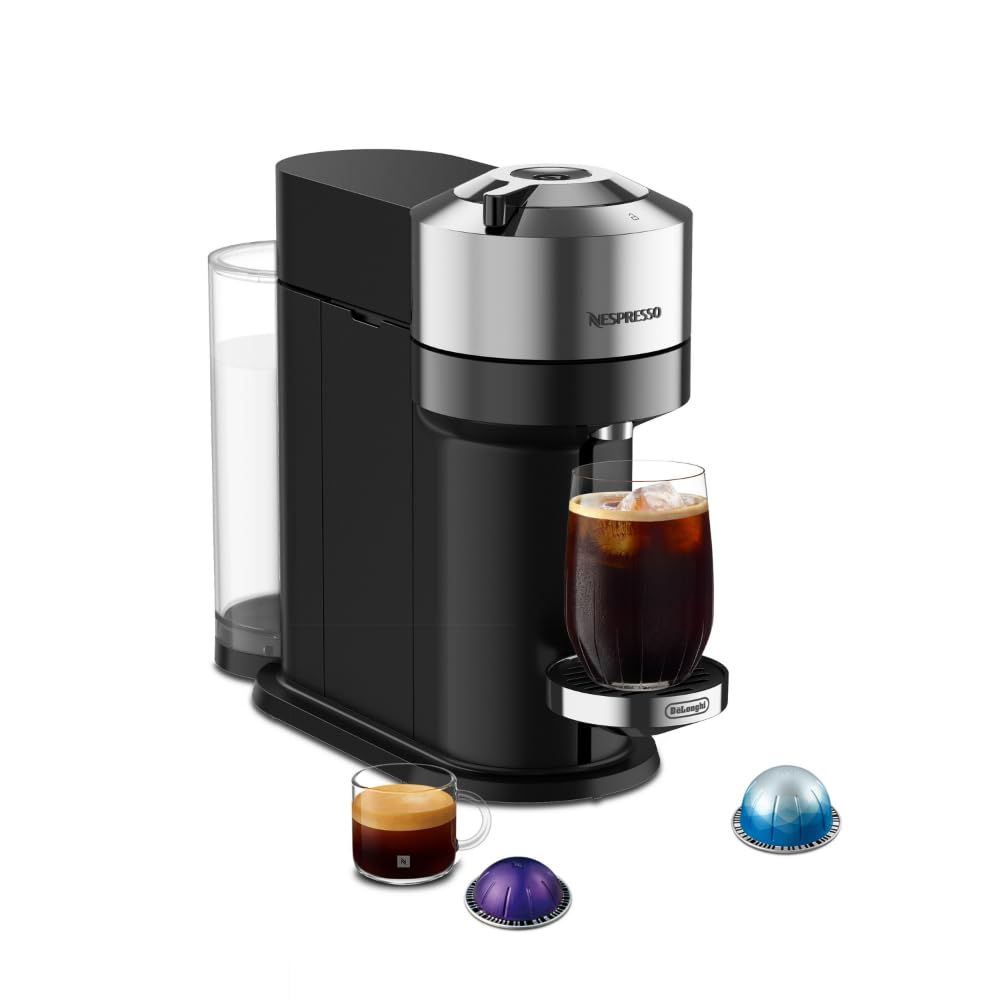 Nespresso Vertuo Next Deluxe Coffee and Espresso Machine by De'Longhi, Chrome ANM Liquidation