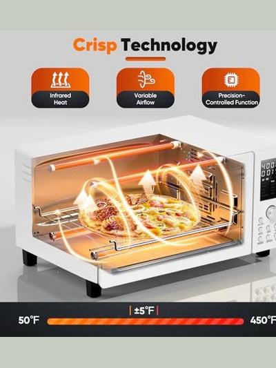 Nuwave Bravo Pro Convection Air Fryer Toaster Oven Combo, 2025 New and Improved, 10-in-1, 50°-450°F Temp Controls, Quick & Even Crisp Technology, 21Qt Capacity, Stainless Steel, PFAS Free ANM Liquidation