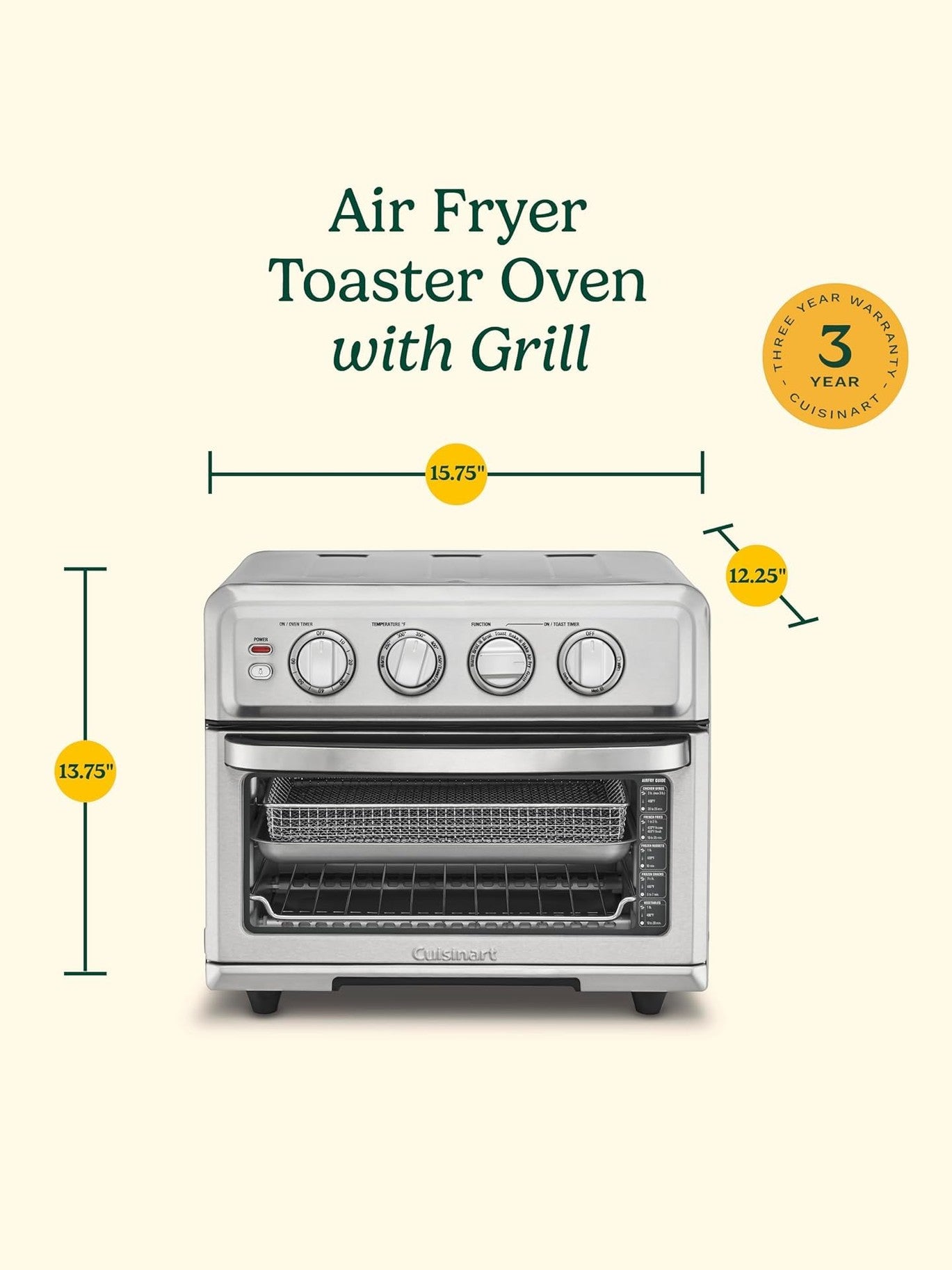 Cuisinart Air Fryer Toaster Oven with Grill, 1800W 8-1 Air Fryer Oven with Bake, Convection Bake, Grill, Broil and Warm Options, Large Capacity, 60-Minute Timer ANM Liquidation