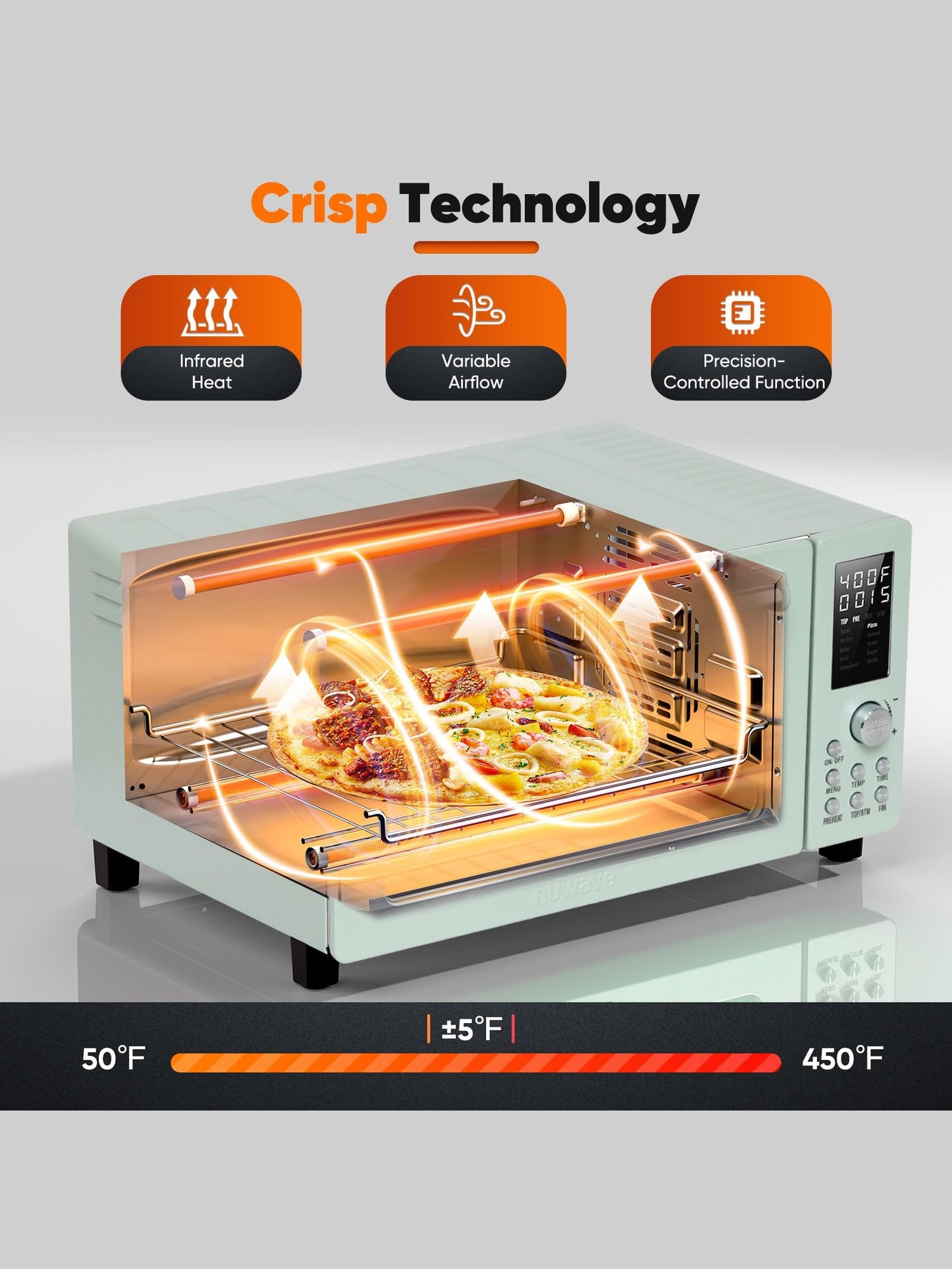 Nuwave Bravo Pro Convection Air Fryer Toaster Oven Combo, 2025 New and Improved, 10-in-1, 50°-450°F Temp Controls, Quick & Even Crisp Technology, 21Qt Capacity, Stainless Steel, PFAS Free ANM Liquidation