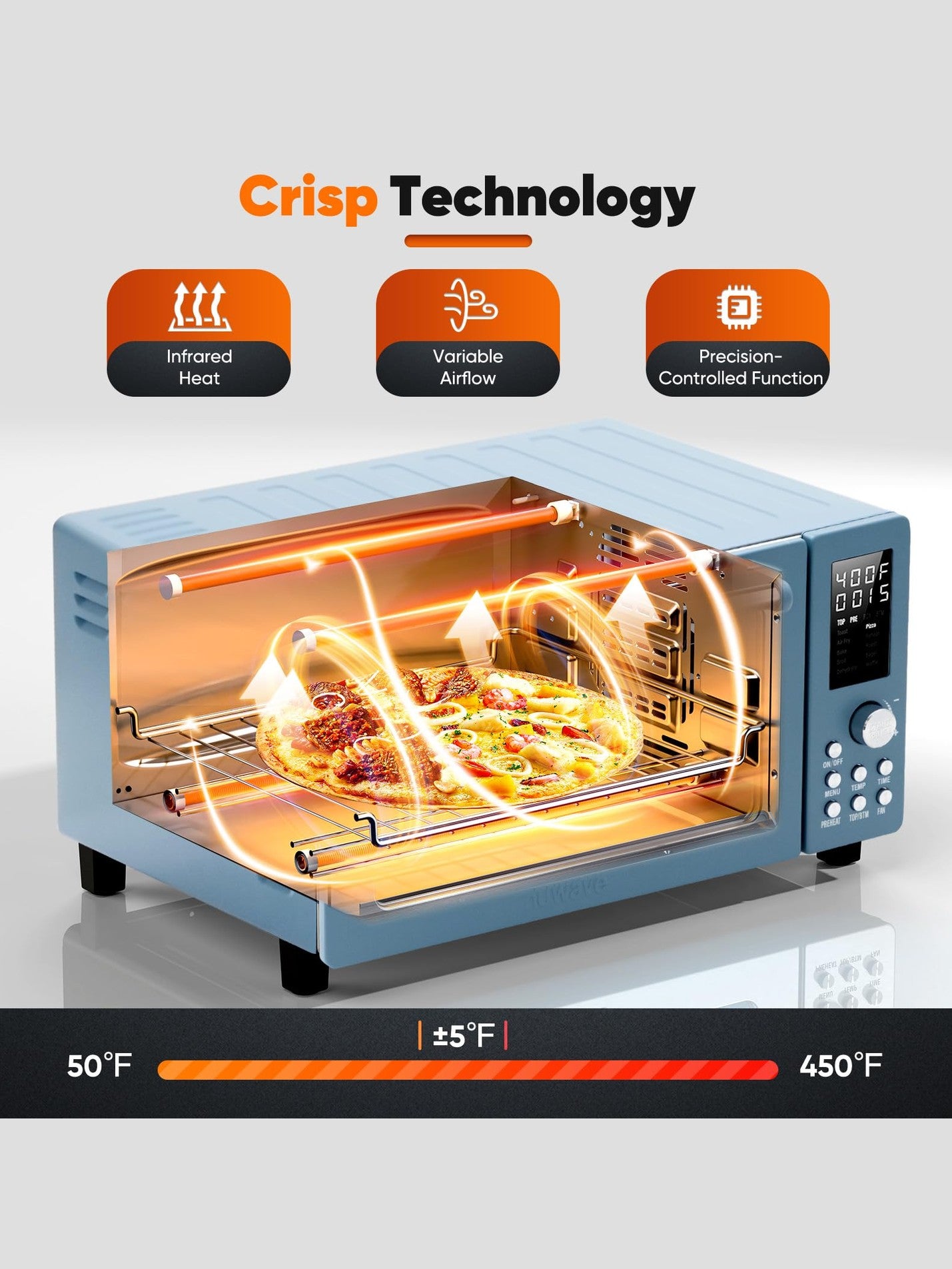 Nuwave Bravo Pro Convection Air Fryer Toaster Oven Combo, 2025 New and Improved, 10-in-1, 50°-450°F Temp Controls, Quick & Even Crisp Technology, 21Qt Capacity, Stainless Steel, PFAS Free ANM Liquidation