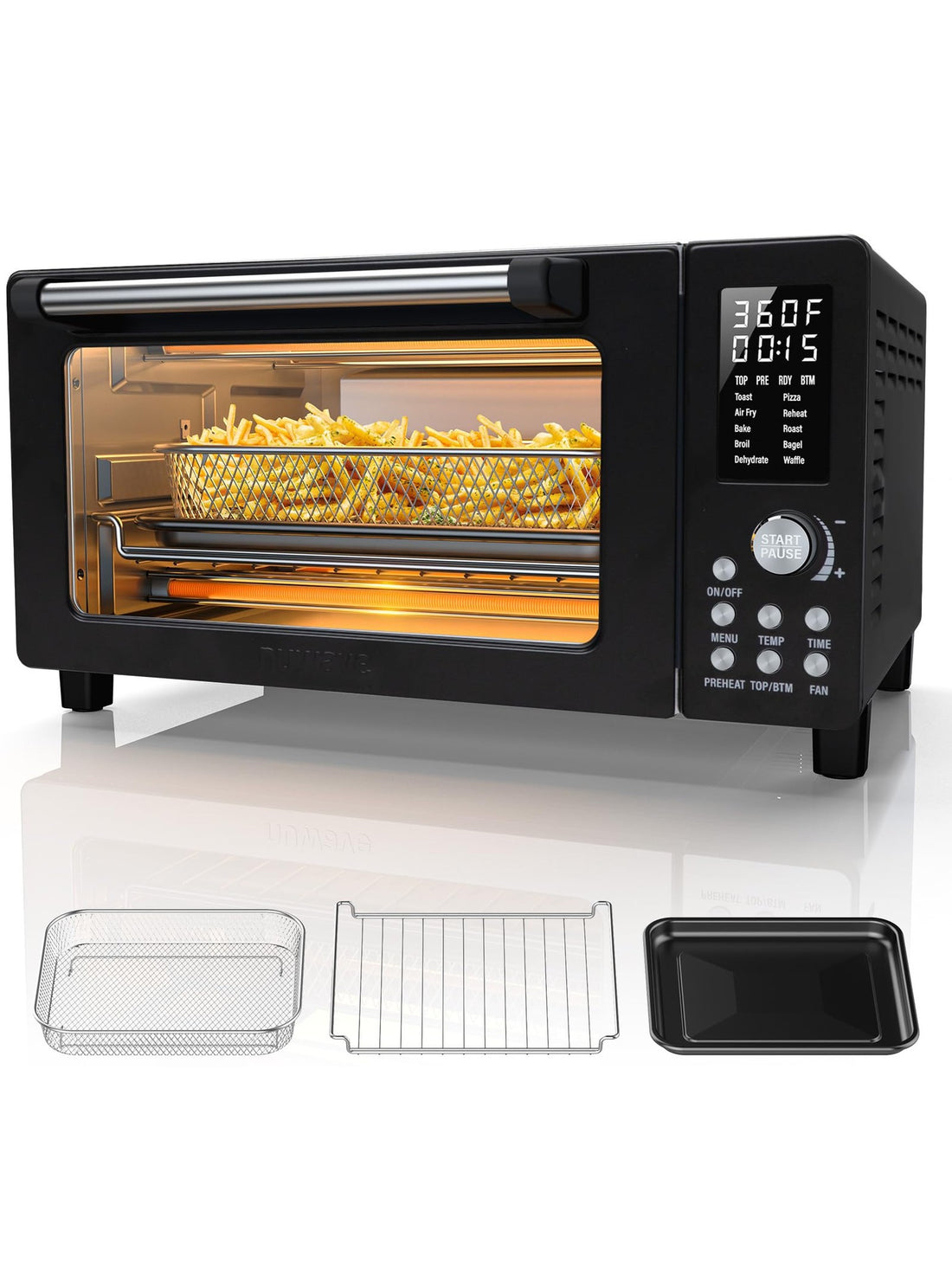 Nuwave Bravo Pro Convection Air Fryer Toaster Oven Combo, 2025 New and Improved, 10-in-1, 50°-450°F Temp Controls, Quick & Even Crisp Technology, 21Qt Capacity, Stainless Steel, PFAS Free ANM Liquidation