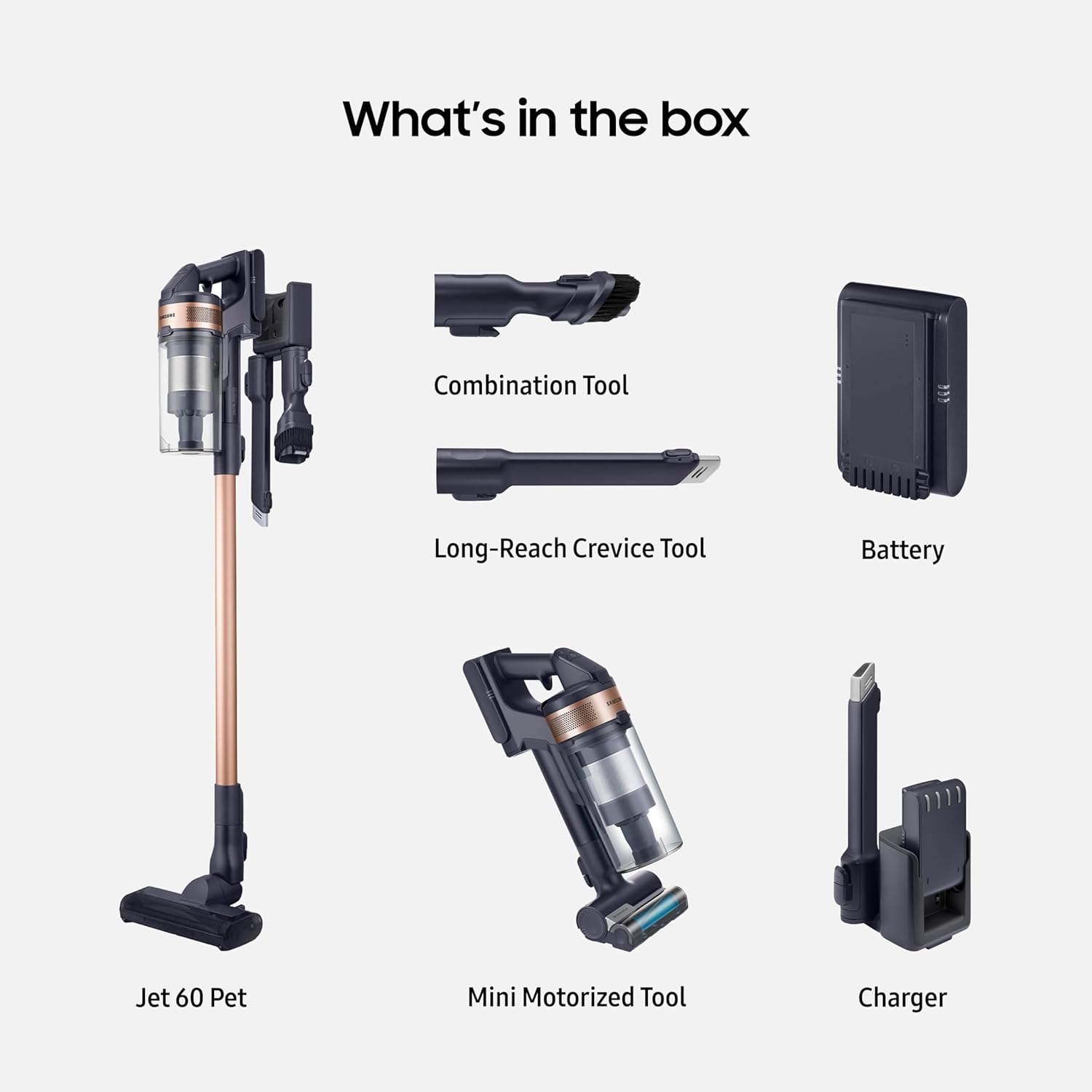 SAMSUNG Jet 60 Pet Cordless Stick Vacuum Cleaner w/ Removable Battery, Advanced Floor Cleaning, Jet Fit Brush to Clean Hardwood, Carpet and Tile, Lightweight Design, VS15A6032R7, Rose Gold ANM Liquidation