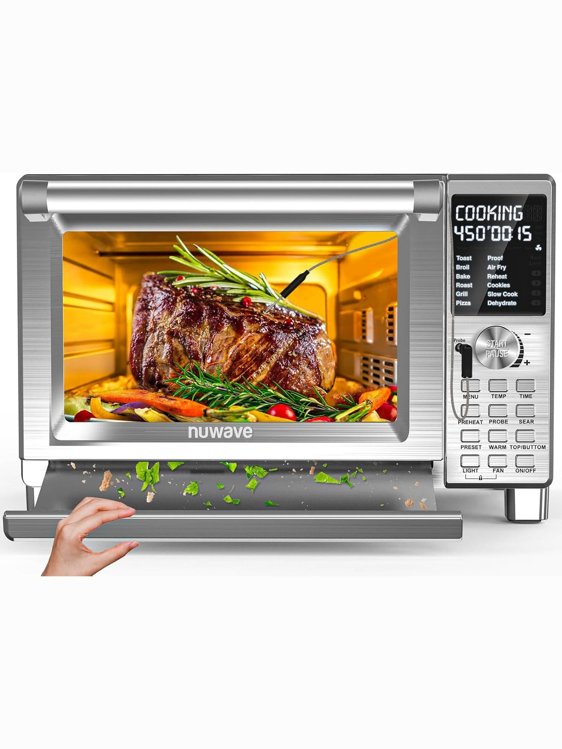 Nuwave Bravo XL Pro Air Fryer Toaster Oven, Improved 100% Super Convection, Quicker & Crispier Results, 100 Presets, Multi-Layer Even Cooking, 50-500F, Smart Probe, PFAS Free, 30QT, Stainless Steel ANM Liquidation