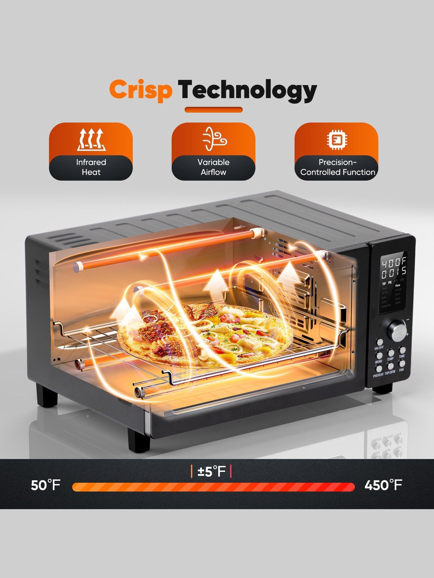 Nuwave Bravo Pro Convection Air Fryer Toaster Oven Combo, 2025 New and Improved, 10-in-1, 50°-450°F Temp Controls, Quick & Even Crisp Technology, 21Qt Capacity, Stainless Steel, PFAS Free ANM Liquidation