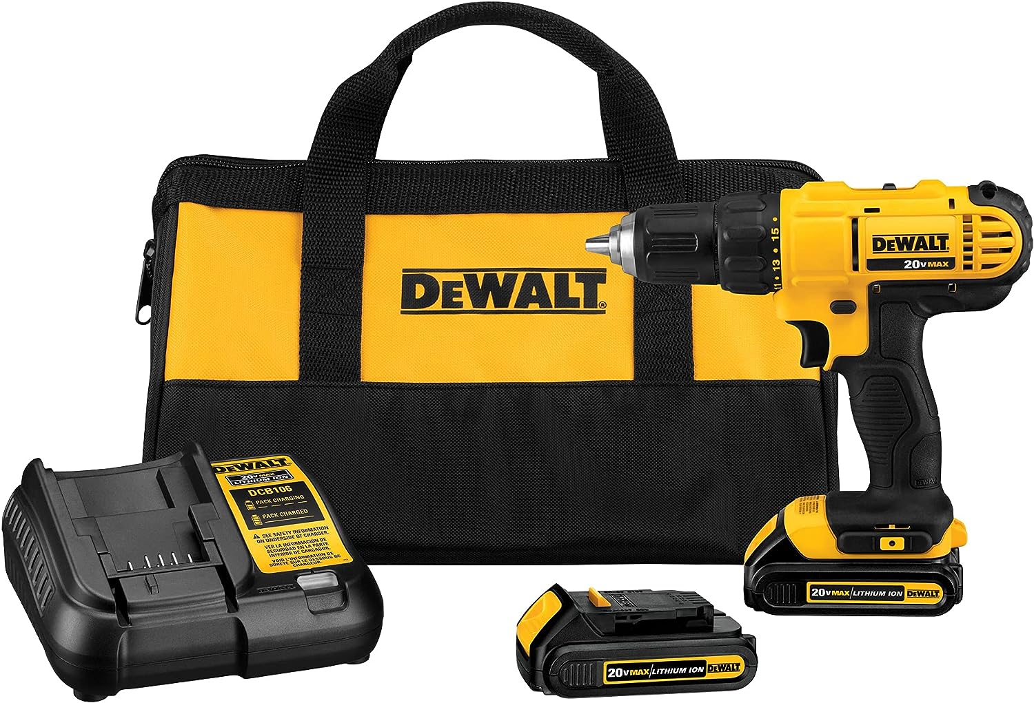 DEWALT 20V Max Cordless Drill/Driver Kit, Compact, 1/2-Inch (DCD771C2), Yellow