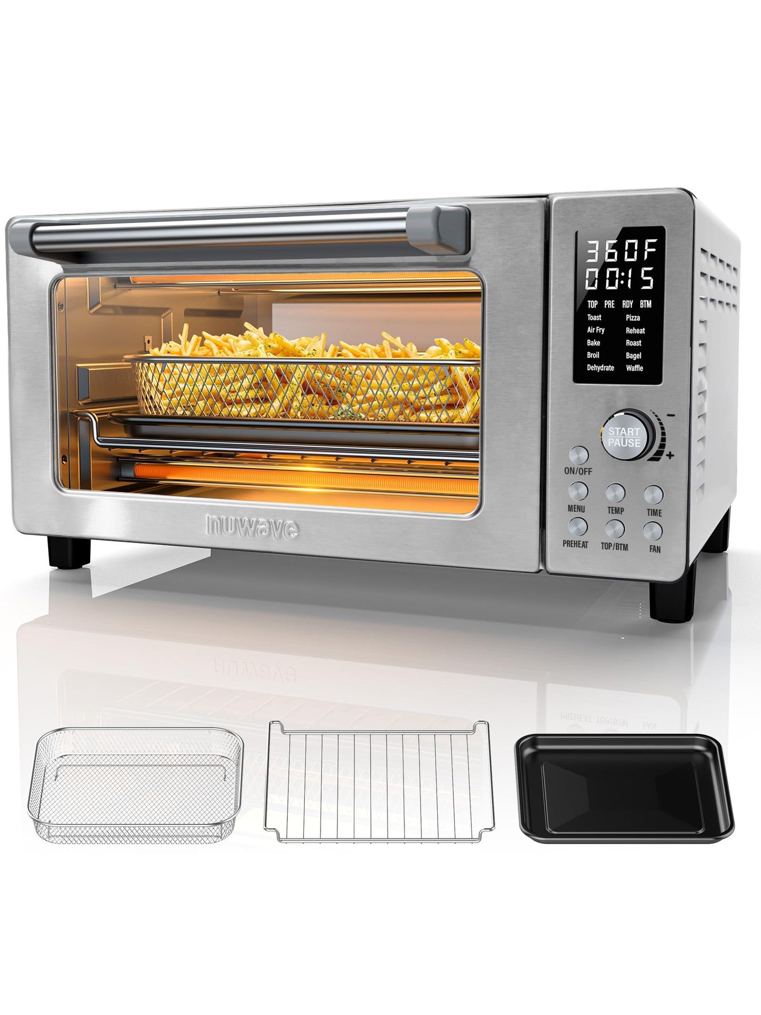 Nuwave Bravo Pro Convection Air Fryer Toaster Oven Combo, 2025 New and Improved, 10-in-1, 50°-450°F Temp Controls, Quick & Even Crisp Technology, 21Qt Capacity, Stainless Steel, PFAS Free ANM Liquidation