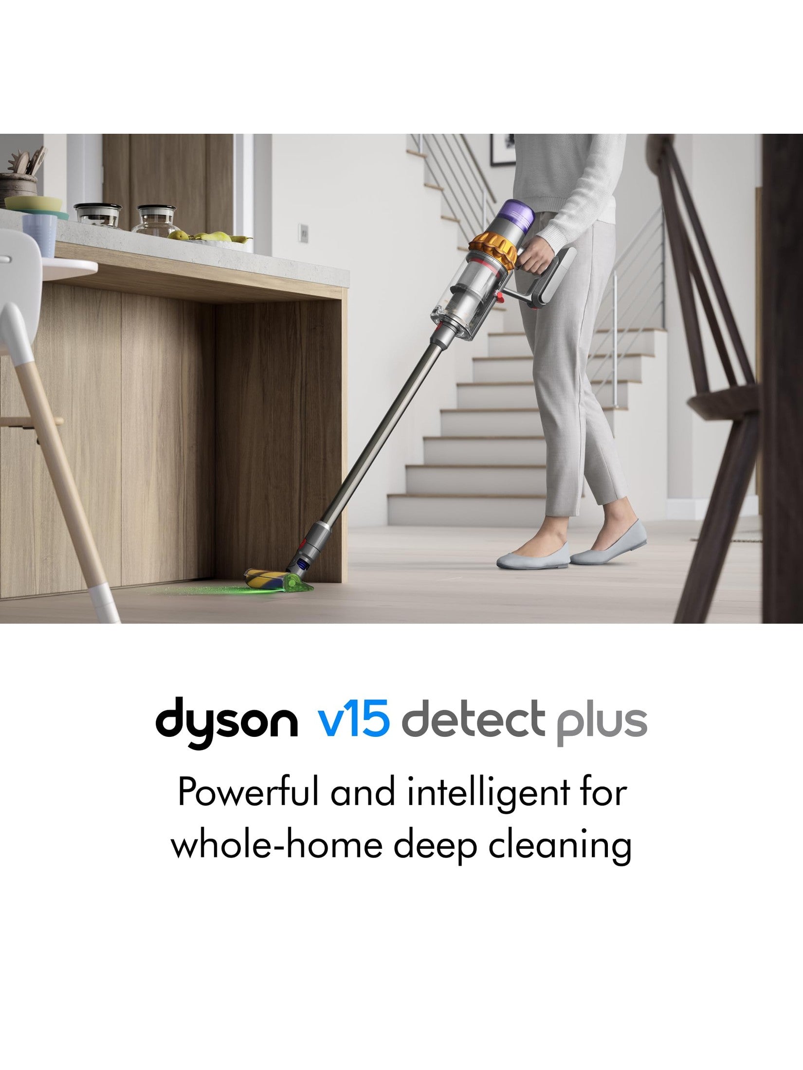 Dyson V15 Detect Plus Cordless Vacuum, Illumination Reveals dust, 240AW, 3 Power Modes, Up to 60 Minutes,² Deep Cleans Hard Floors and Carpets, Detangles pet Hair, Converts to Handheld ANM Liquidation