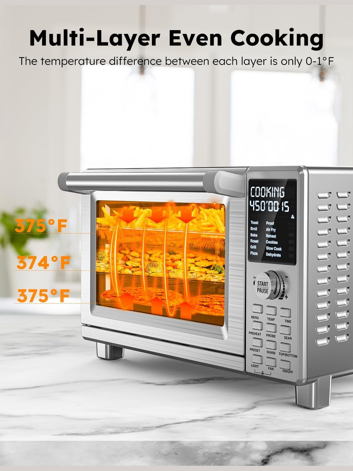 Nuwave Bravo XL Pro Air Fryer Toaster Oven, Improved 100% Super Convection, Quicker & Crispier Results, 100 Presets, Multi-Layer Even Cooking, 50-500F, Smart Probe, PFAS Free, 30QT, Stainless Steel ANM Liquidation