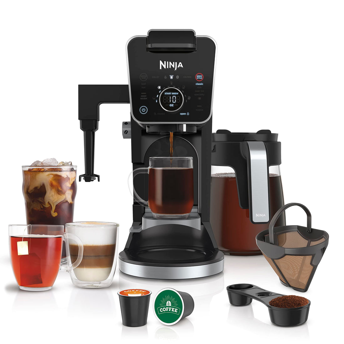 Ninja | Drip Coffee Maker | DualBrew Pro Hot & Iced Coffee Machine | Use with K-Cup Coffee Pods | 3 Brew Styles (Classic, Rich, & Iced) | 60oz Removable Reservoir & Dishwasher Safe | Black | CFP101