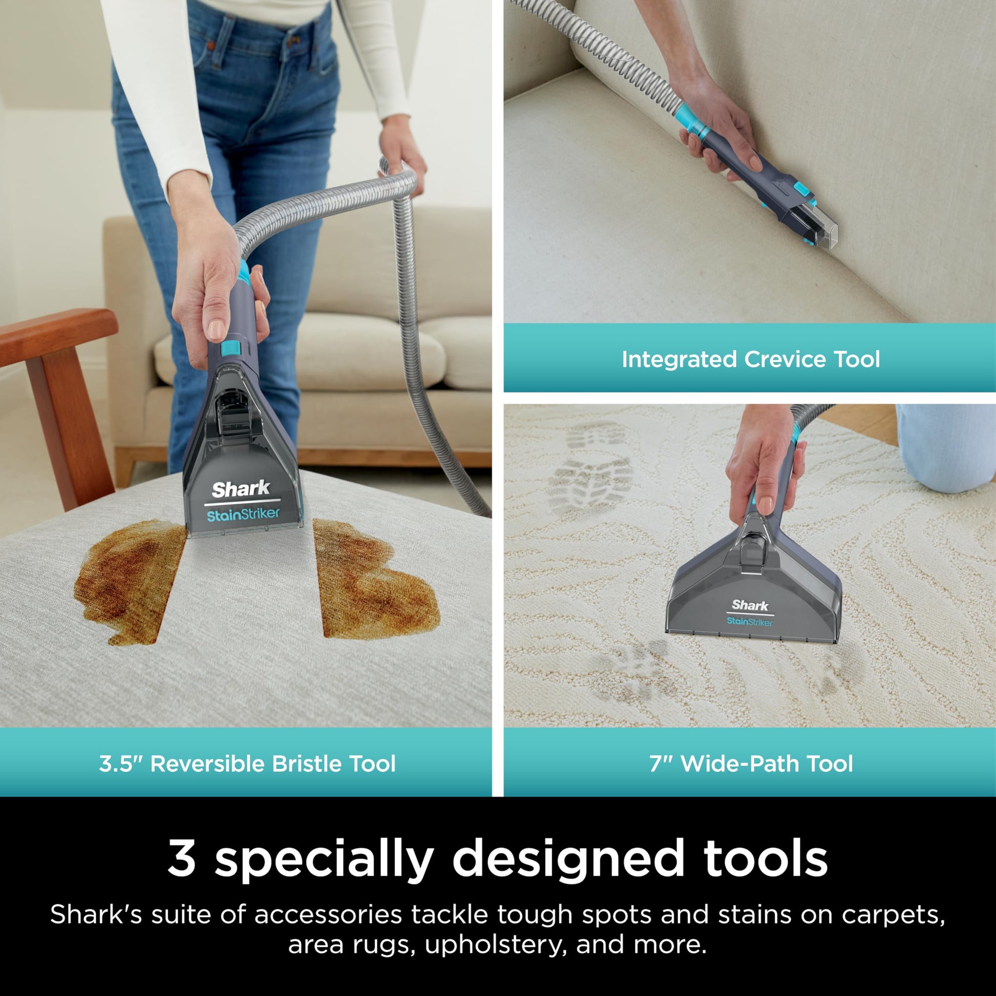 Shark StainStriker Portable Carpet, Upholstery & Area Rug Cleaner with Pet Mess Tool, Stain & Odor Remover, Perfect for Car Interiors, Includes 3 Cleaning Tools & Cleaning Solution, White, PX201 ANM Liquidation