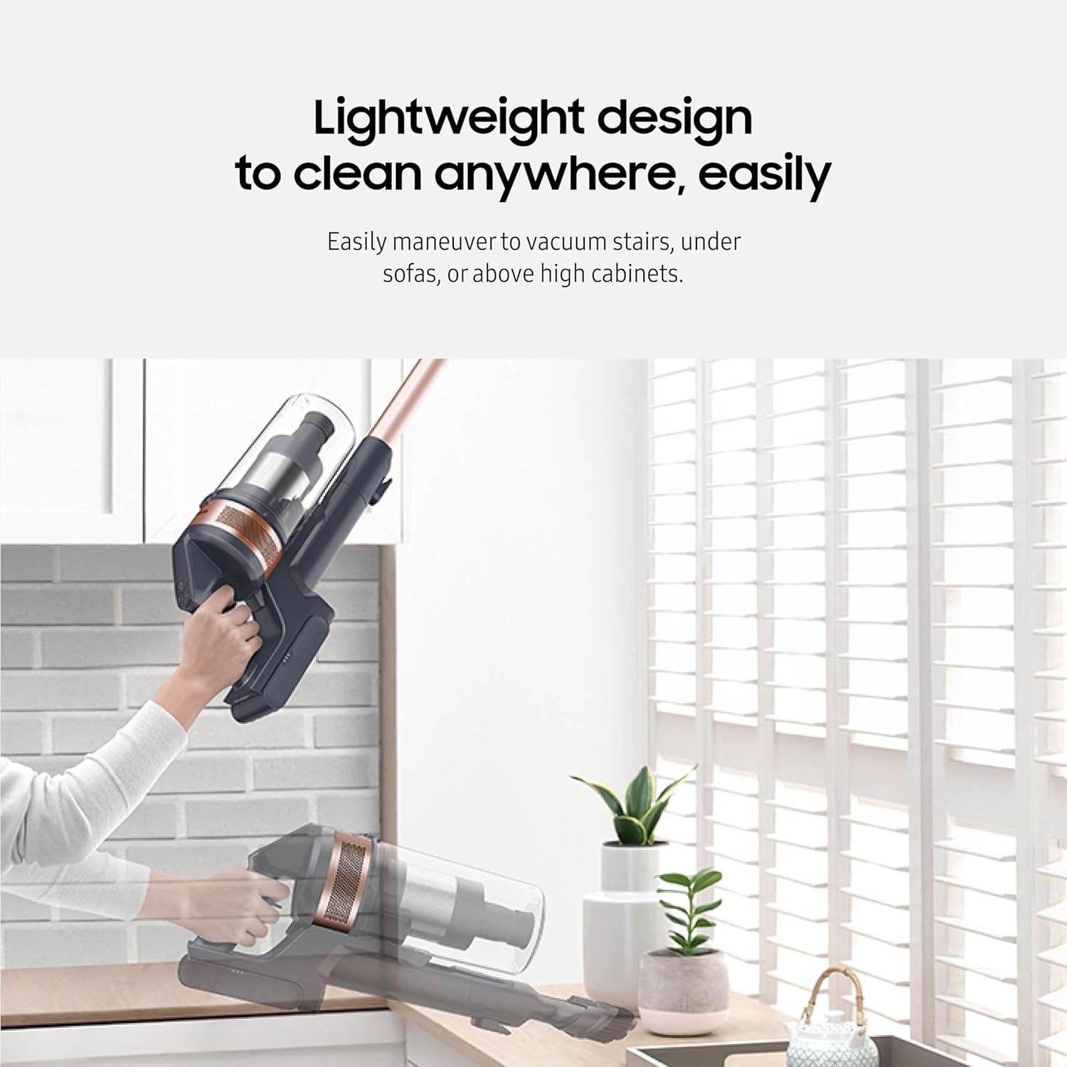 SAMSUNG Jet 60 Pet Cordless Stick Vacuum Cleaner w/ Removable Battery, Advanced Floor Cleaning, Jet Fit Brush to Clean Hardwood, Carpet and Tile, Lightweight Design, VS15A6032R7, Rose Gold ANM Liquidation