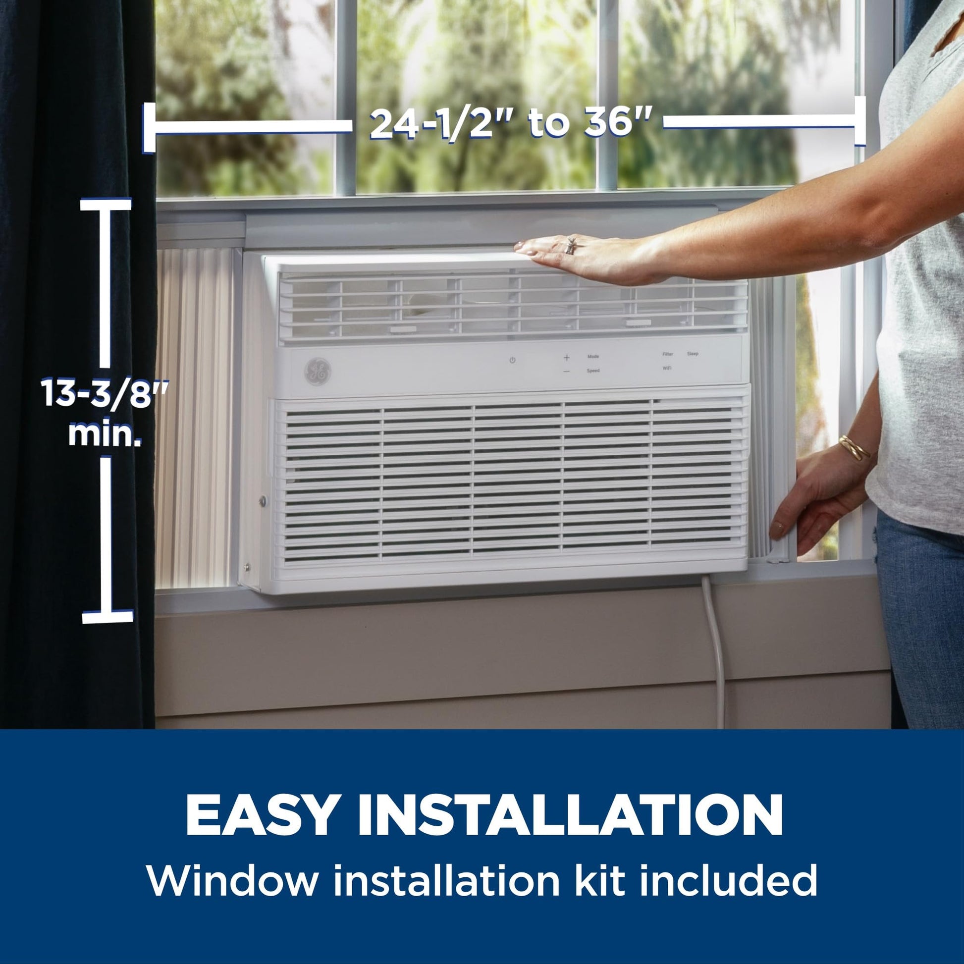 GE Window Air Conditioner 10,000 BTU for Rooms up to 450 sq ft., Wi-Fi Enabled, Energy-Efficient Cooling for Medium Rooms, Easy Install Kit, Control Using Remote or Smartphone App, White ANM Liquidation