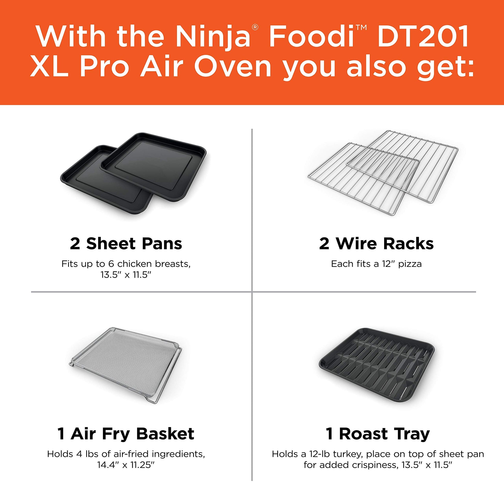 Ninja DT202BK Foodi 8-in-1 XL Pro Air Fry Oven, Large Countertop Convection and Digital Toaster Oven, 1800 Watts, Black, 12 in. ANM Liquidation