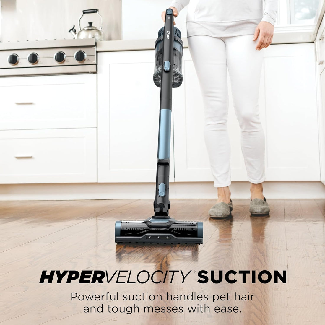 Shark Pet Cordless Stick Vacuum with XL Dust Cup, LED Headlights, Removable Handheld Vac, Crevice Tool, Portable Vacuum for Household Pet Hair, Carpet & Hard Floors, 40min Runtime, Ice Blue, IX141AMZ