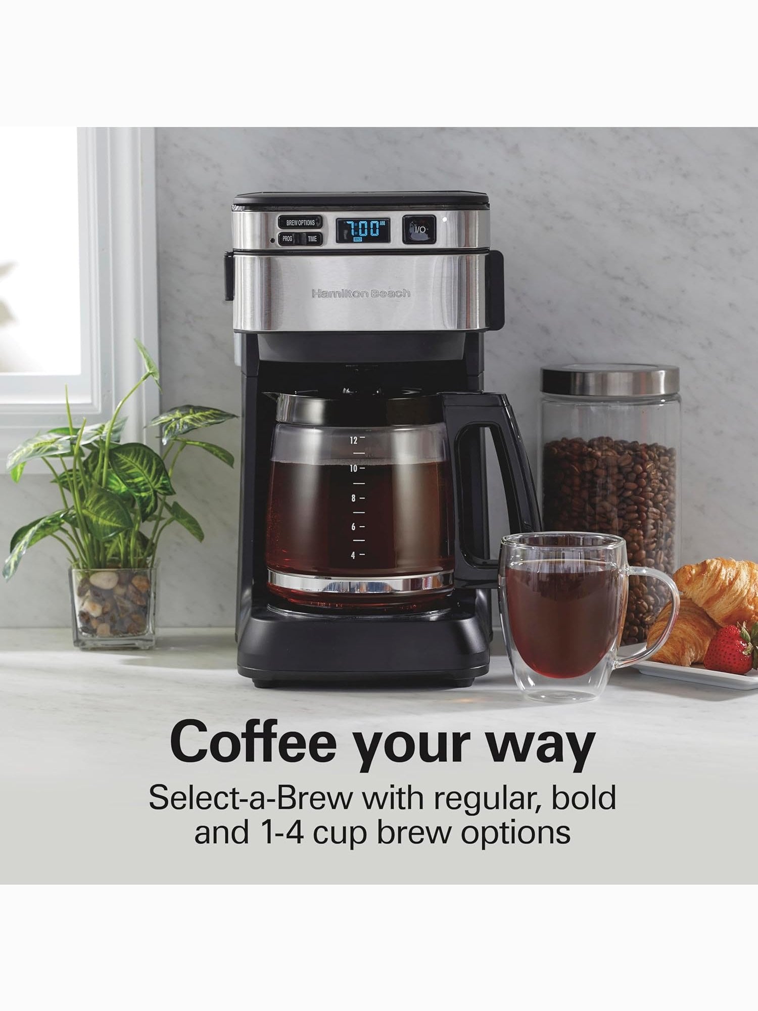 Hamilton Beach Programmable Drip Coffee Maker, 12 Cups, Front Access E
