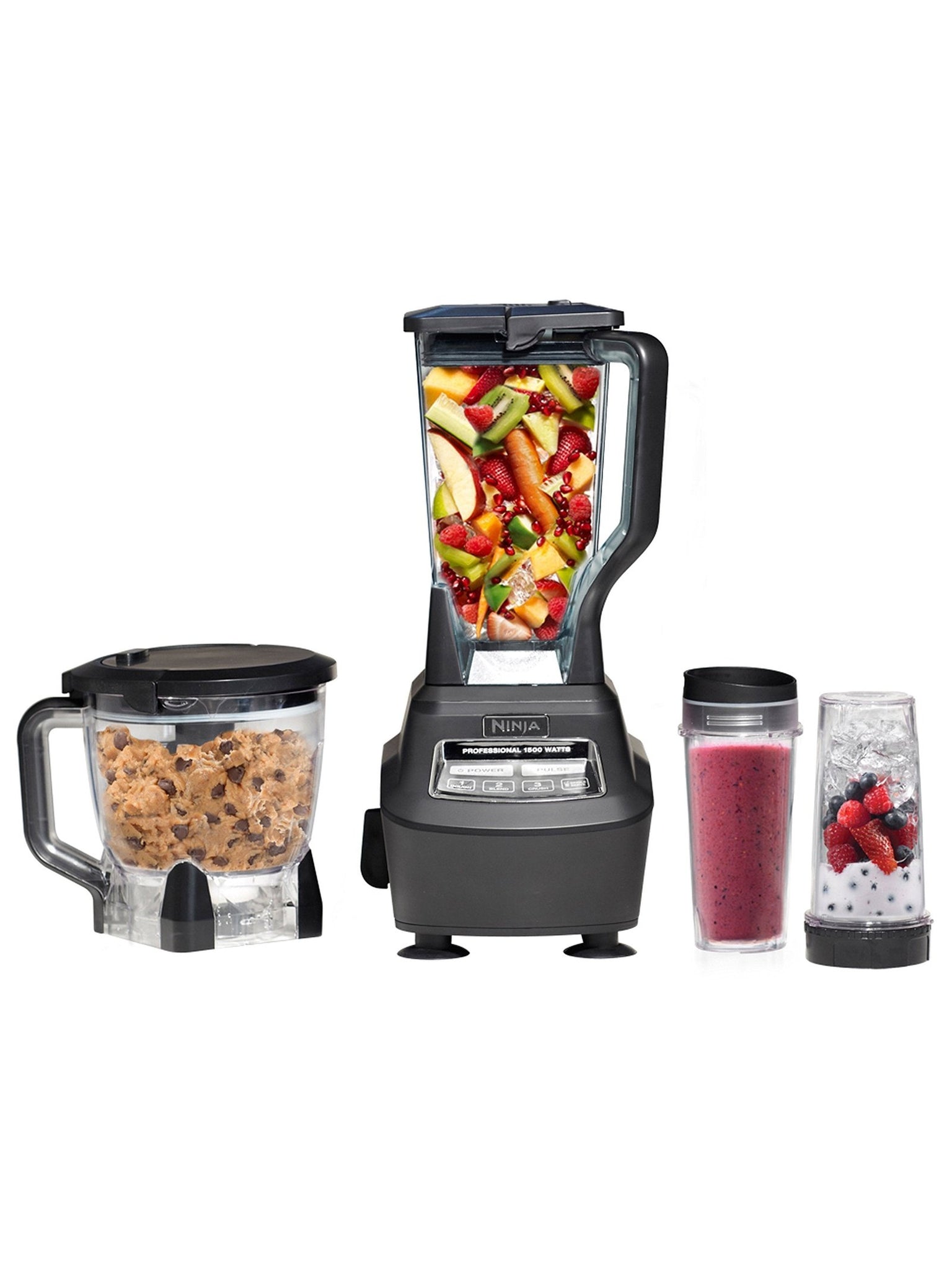 Ninja BL770 Mega Kitchen System, 1500W, 4 Functions for Smoothies, Processing, Dough, Drinks & More, with 72-oz.* Blender Pitcher, 64-oz. Processor Bowl, (2) 16-oz. To-Go Cups & (2) Lids, Black