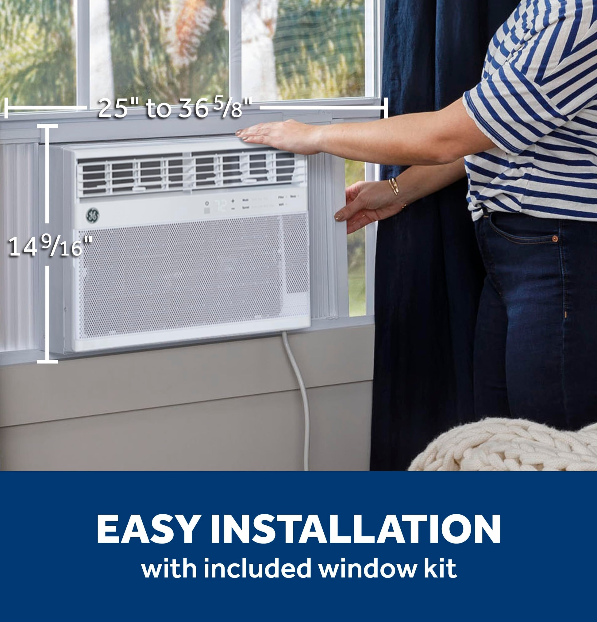 GE Window Air Conditioner 10,000 BTU for Rooms up to 450 sq ft., Wi-Fi Enabled, Energy-Efficient Cooling for Medium Rooms, Easy Install Kit, Control Using Remote or Smartphone App, White ANM Liquidation