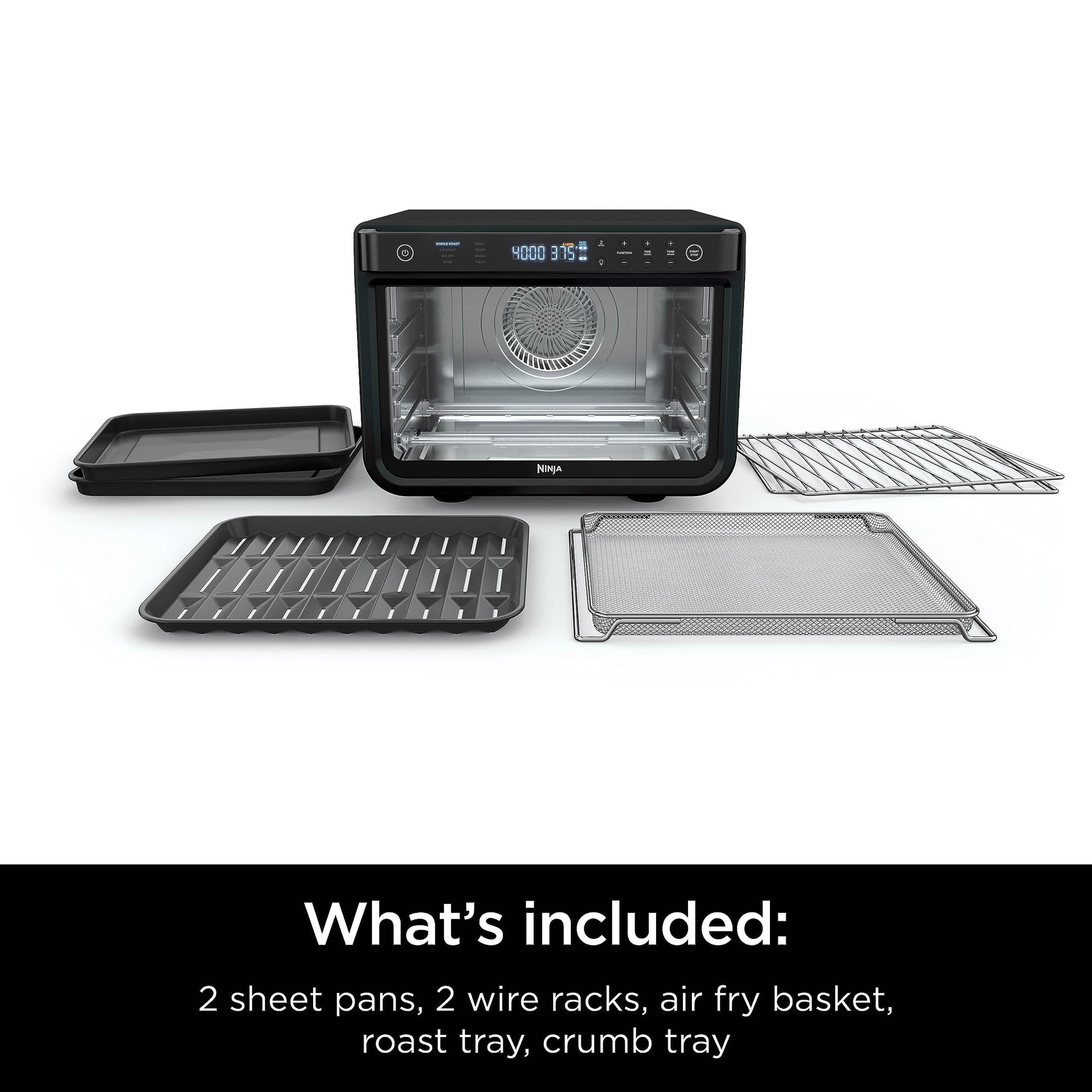 Ninja DT202BK Foodi 8-in-1 XL Pro Air Fry Oven, Large Countertop Convection and Digital Toaster Oven, 1800 Watts, Black, 12 in. ANM Liquidation