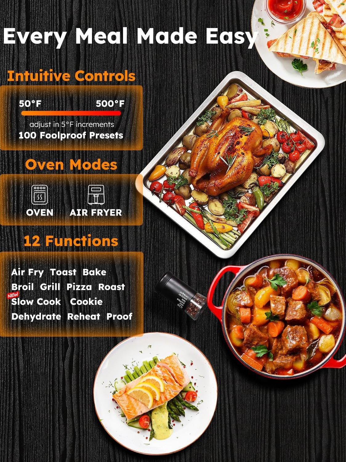 Nuwave Bravo XL Pro Air Fryer Toaster Oven, Improved 100% Super Convection, Quicker & Crispier Results, 100 Presets, Multi-Layer Even Cooking, 50-500F, Smart Probe, PFAS Free, 30QT, Stainless Steel ANM Liquidation