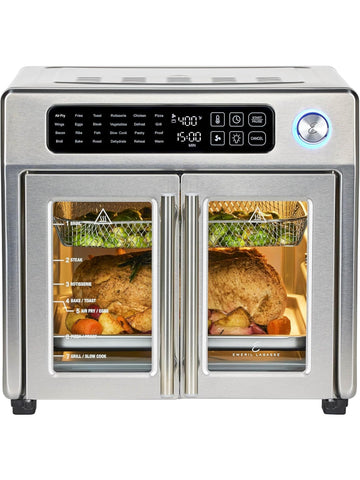 Emeril Lagasse Extra Large French Door Air Fryer Toaster Oven Combo, 24 Cooking Functions and Digital Controls, 7 Accessories Included, Stainless Steel Finish, 26QT Capacity