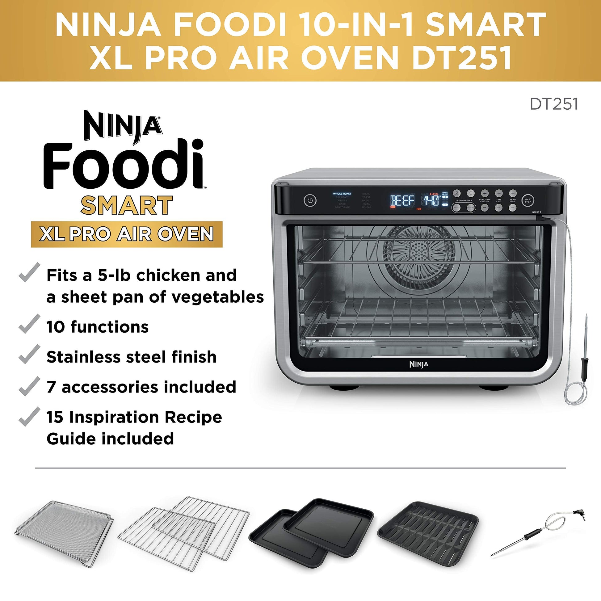 Ninja DT202BK Foodi 8-in-1 XL Pro Air Fry Oven, Large Countertop Convection and Digital Toaster Oven, 1800 Watts, Black, 12 in. ANM Liquidation