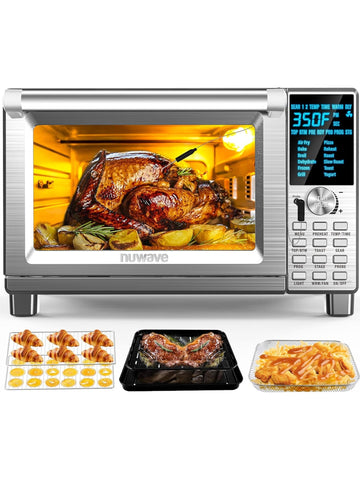 Nuwave Bravo Air Fryer Toaster Smart Oven, 12-in-1 Countertop Convection, 30-QT XL Capacity, 50°-500°F Temperature Controls, Top and Bottom Heater Adjustments 0%-100%, Brushed Stainless Steel Look ANM Liquidation