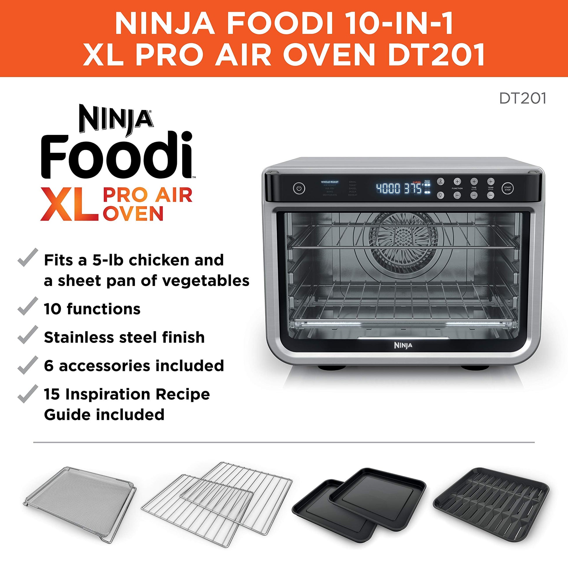 Ninja DT202BK Foodi 8-in-1 XL Pro Air Fry Oven, Large Countertop Convection and Digital Toaster Oven, 1800 Watts, Black, 12 in. ANM Liquidation