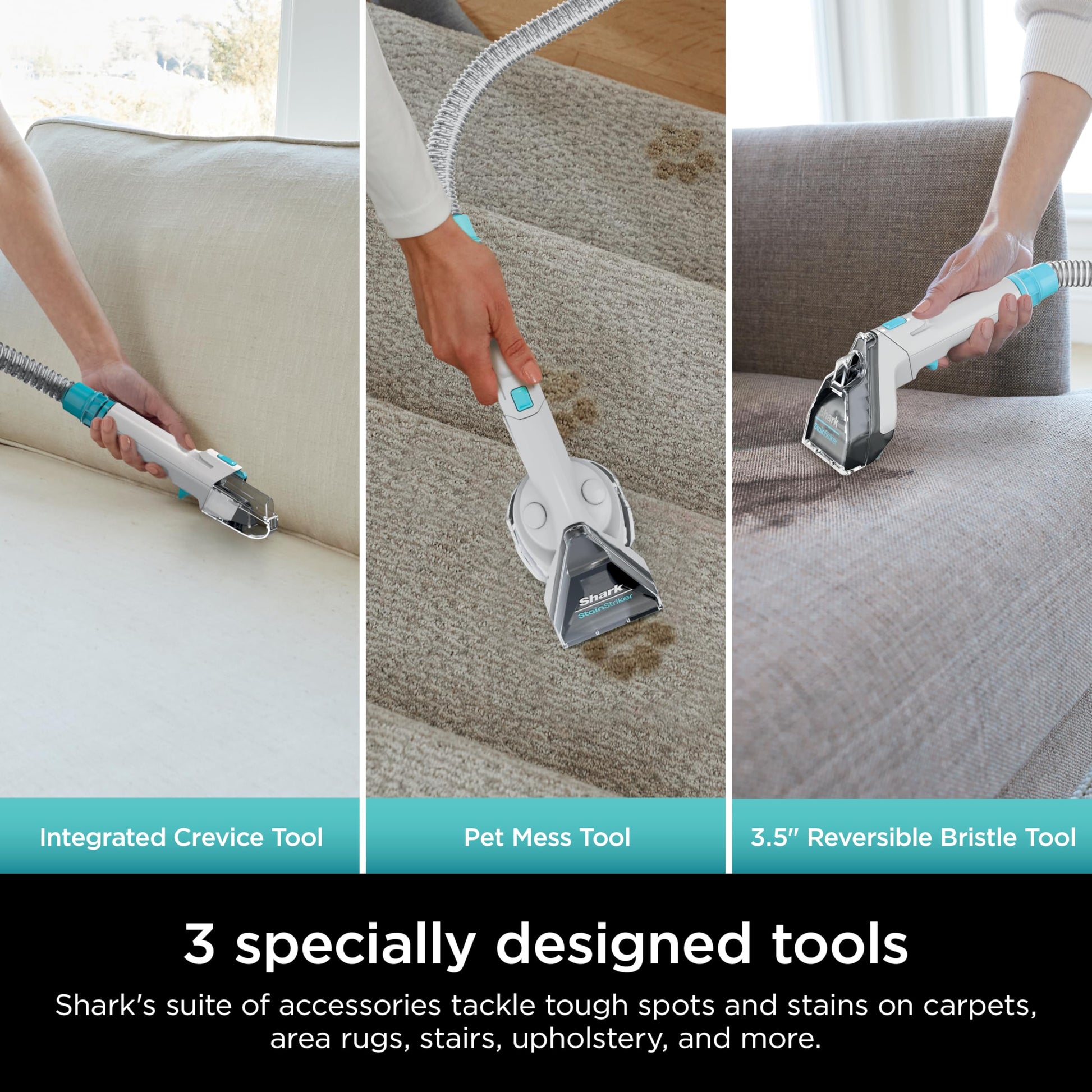Shark StainStriker Portable Carpet, Upholstery & Area Rug Cleaner with Pet Mess Tool, Stain & Odor Remover, Perfect for Car Interiors, Includes 3 Cleaning Tools & Cleaning Solution, White, PX201 ANM Liquidation