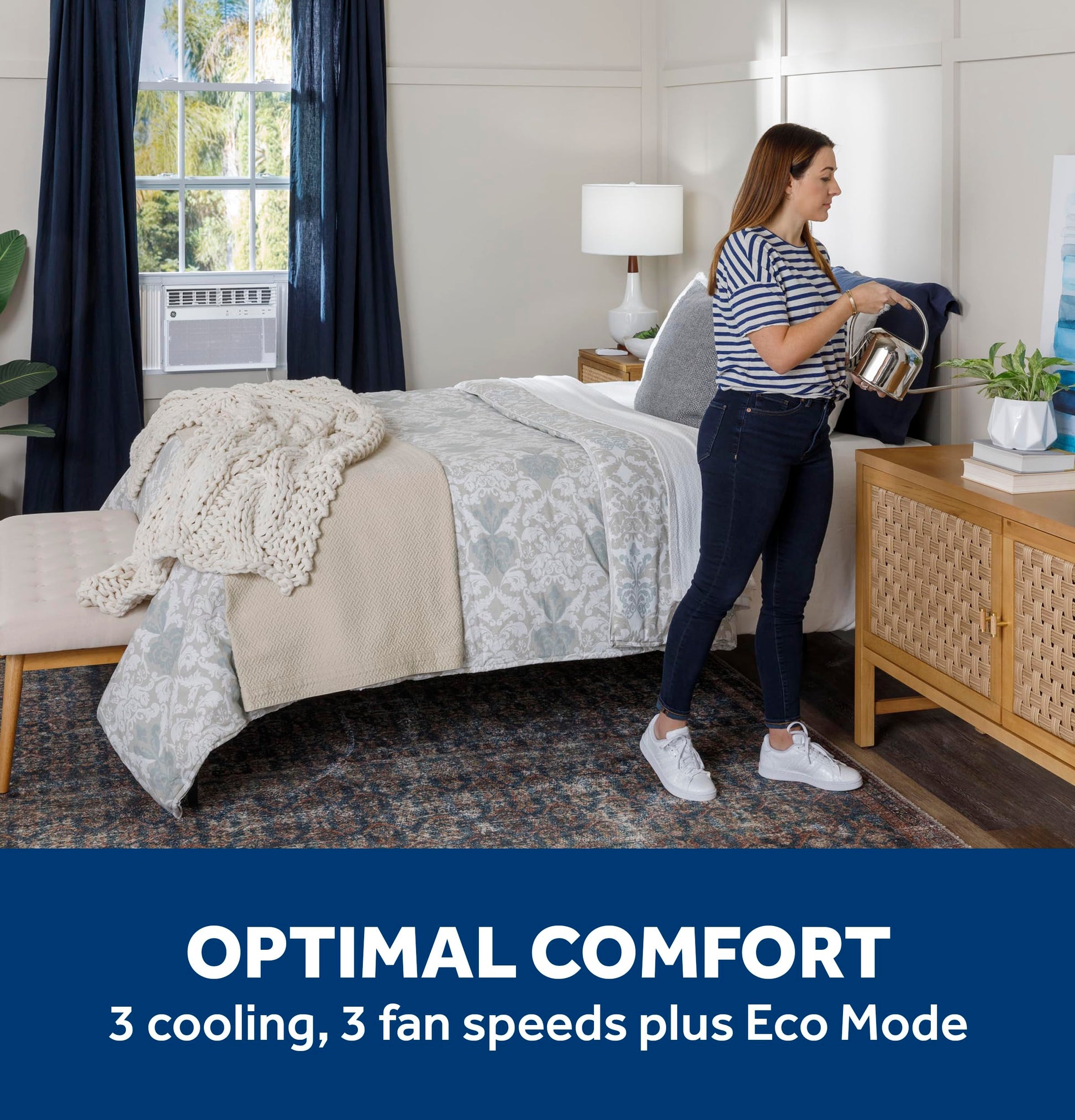 GE Window Air Conditioner 10,000 BTU for Rooms up to 450 sq ft., Wi-Fi Enabled, Energy-Efficient Cooling for Medium Rooms, Easy Install Kit, Control Using Remote or Smartphone App, White ANM Liquidation