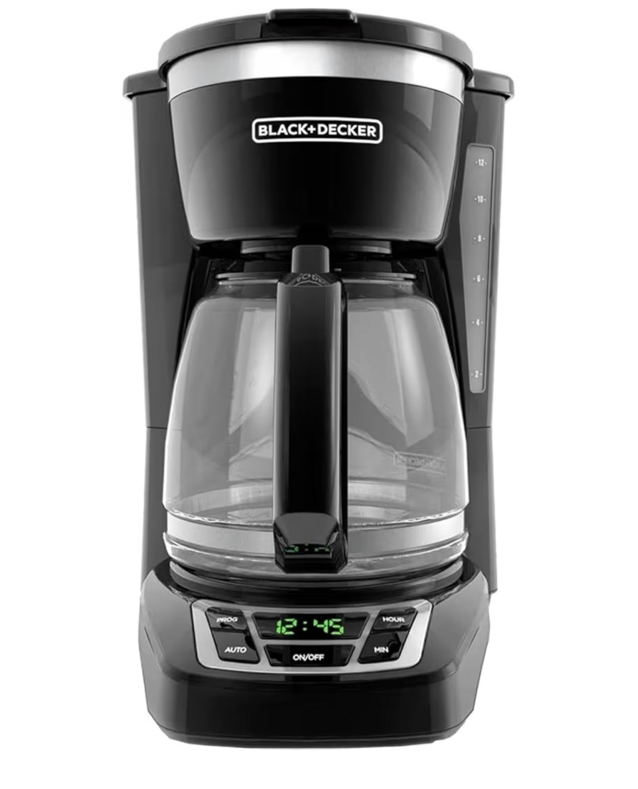 BLACK+DECKER 12-Cup Digital Coffee Maker, Programmable, Washable Basket Filter, Sneak-A-Cup, Auto Brew, Water Window, Keep Hot Plate, Black ANM Liquidation