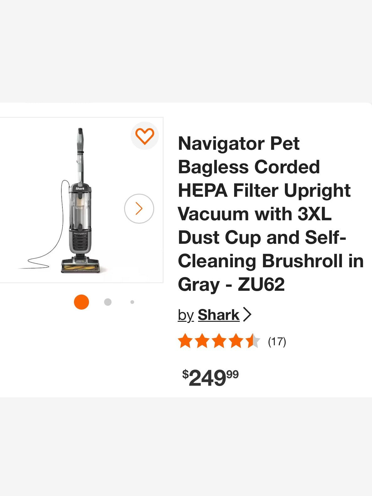 Shark ZU62 Navigator Zero-M Self-Cleaning Brushroll Pet Pro Upright Vacuum, Pewter Grey Metallic