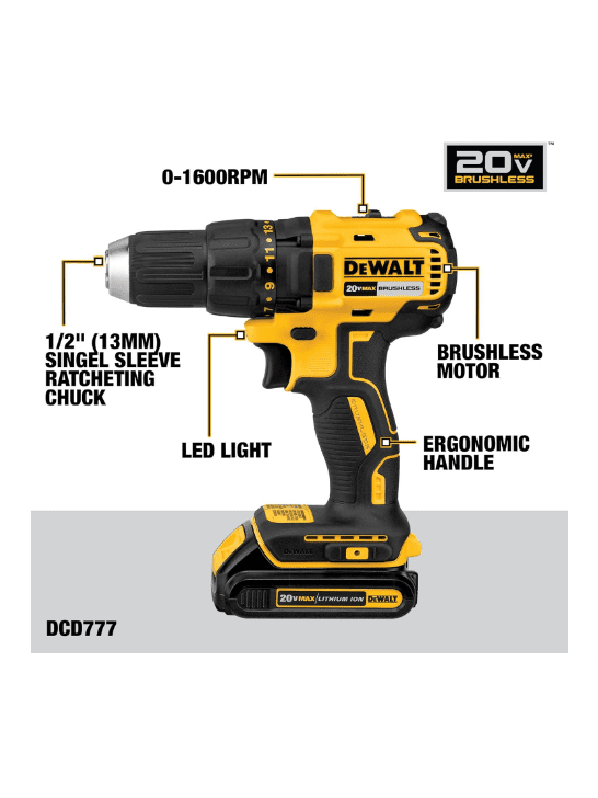 DEWALT 20V MAX Cordless Drill Driver, 1/2 Inch, 2 Speed, XR 2.0 Ah Battery and Charger Included
