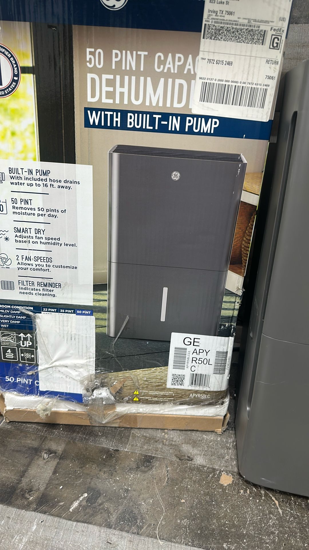 GE Smart Energy Star Portable Dehumidifier w/WiFi for Basement, Bedroom, Bathroom, Garage, Large Rooms up to 4500 Sq Ft, 50Pint w/Removable Bucket & Continuous Drain Connect for Auto/Manual Drainage ANM Liquidation