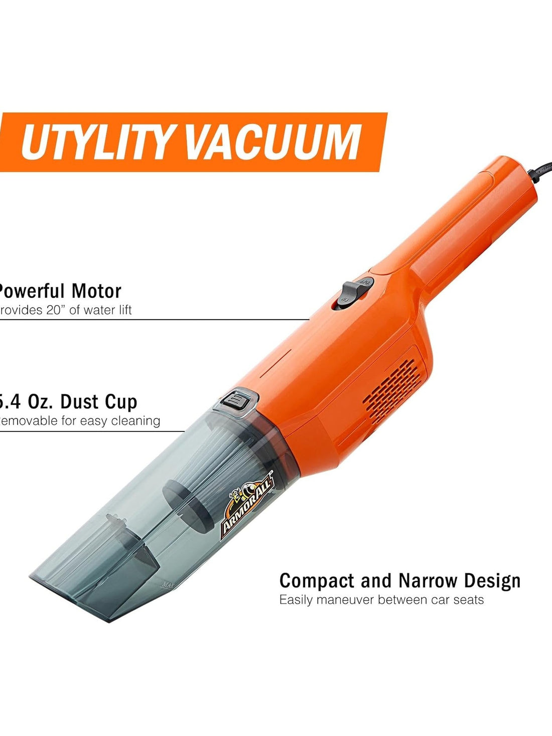 Powerful 6.5KPA Car Vacuum Cleaner 12V AC Plug 15ft Cord 7 Detailing Accessories