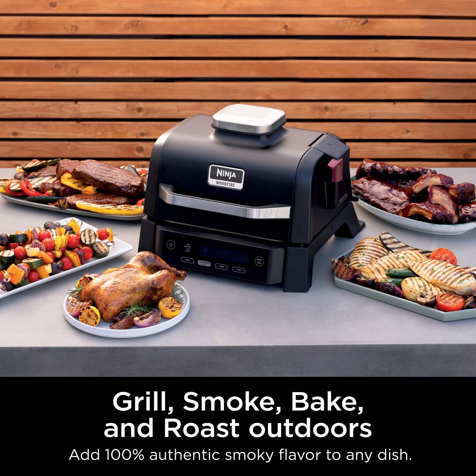 Ninja - Woodfire Outdoor Grill & Smoker, 4-in-1 Functionality ANM Liquidation
