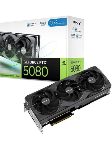 PNY NVIDIA GeForce RTX 5080 Overclocked Triple Fan 16GB GDDR7 PCIe 5.0 Graphics™