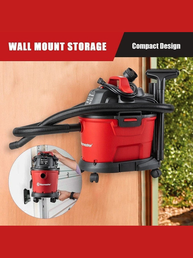 Vacmaster 3.2 Gallon 2.5 Peak Wet Dry Vacuum Cleaner Wall Mounted Portable Red